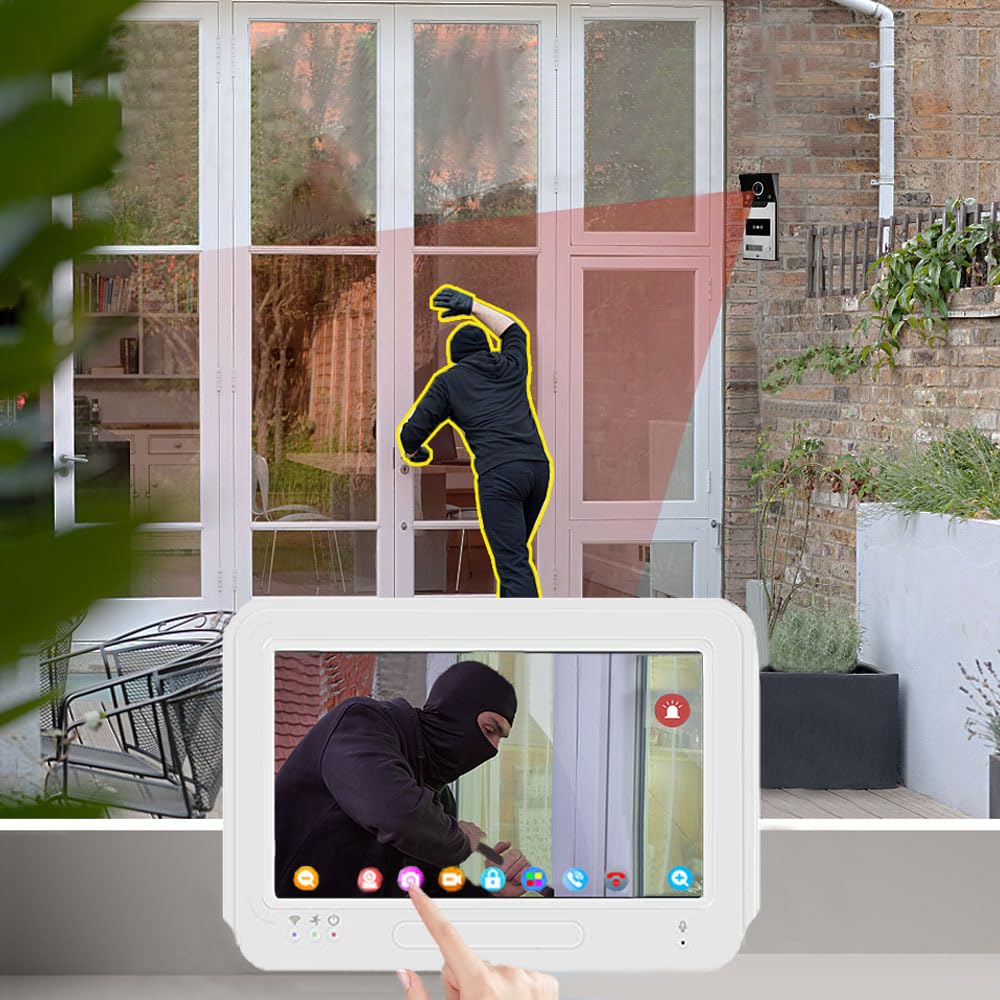 Tuya 1080P 7pollici Colore Schermo Videocitofono WLAN senza fili WiFi Video Campanell Sensore PIR Smart APP Kit per Citofono Domestico di RFID Controllo Accesso