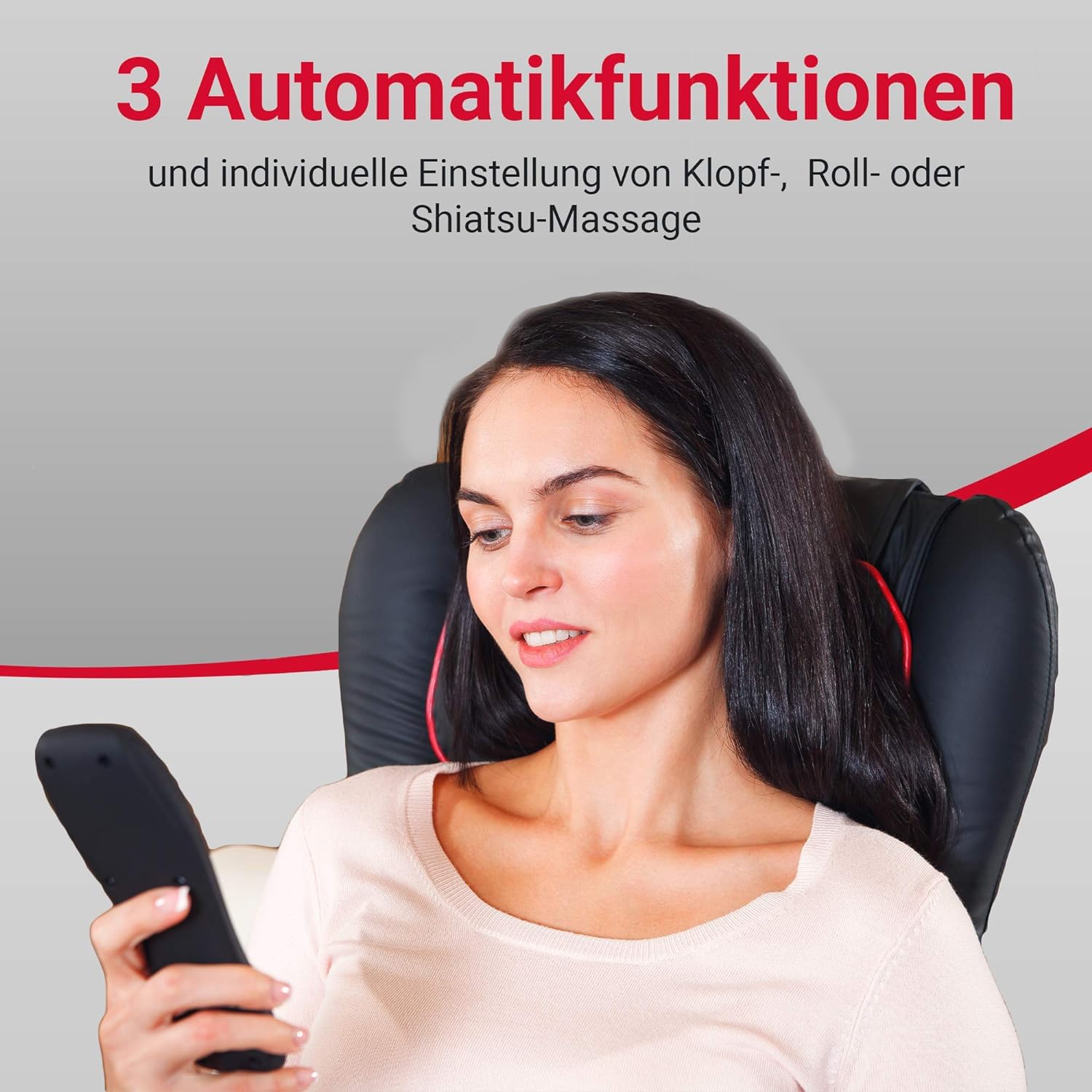 Casada Quattromed V BT Massageauflage – Shiatsu Rücken- & Nackenmassage, Wärmefunktion, Bluetooth + Audiostimulation, Fernbedienung, Intensivmassage für Zuhause & Büro