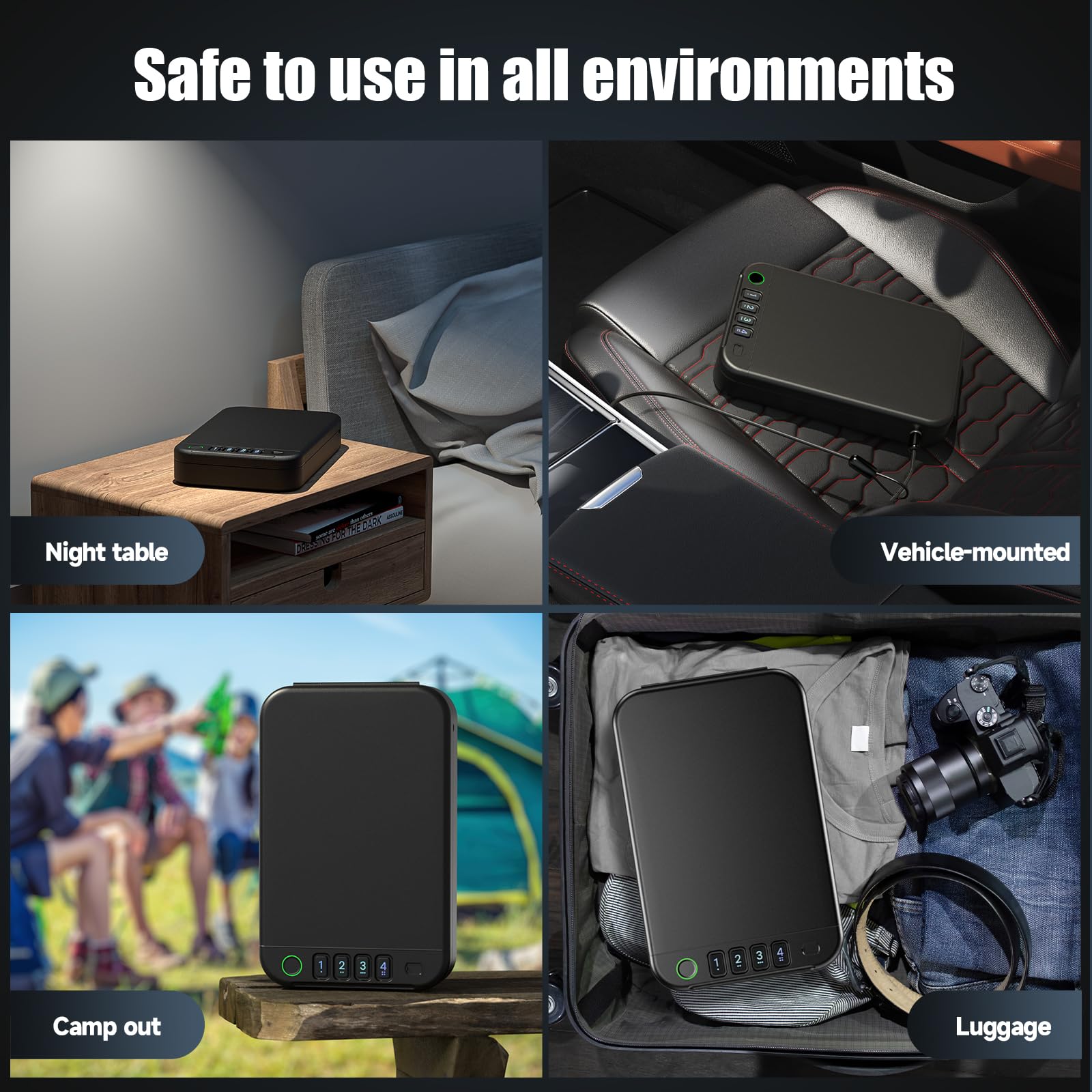 Cassaforte portatile per armi a prova di pistola, piccola per auto, casa, viaggi, 24 x 14 x 3,5 cm (si prega di fare riferimento alle immagini e ai video per le impostazioni della password e