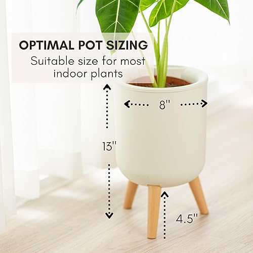Miniatura 7 de ilohaus Maceta de riego automático de 8 pulgadas, maceta de interior con soporte, macetas grandes para plantas de interior, macetas con entrada de