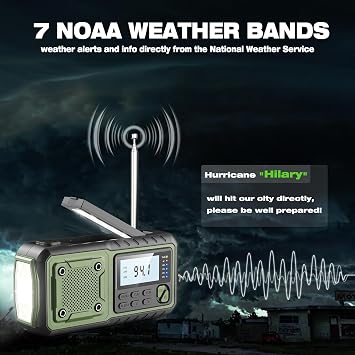 Crank Emergency Radio, Weather Radios, Solar Radios with Hand Crank Emergencies, NOAA/AM/FM Weather Alert Radio, SOS Alarm,Flashlight, Reading Lamp,Phone Jack, for Indoor Outdoor Survival