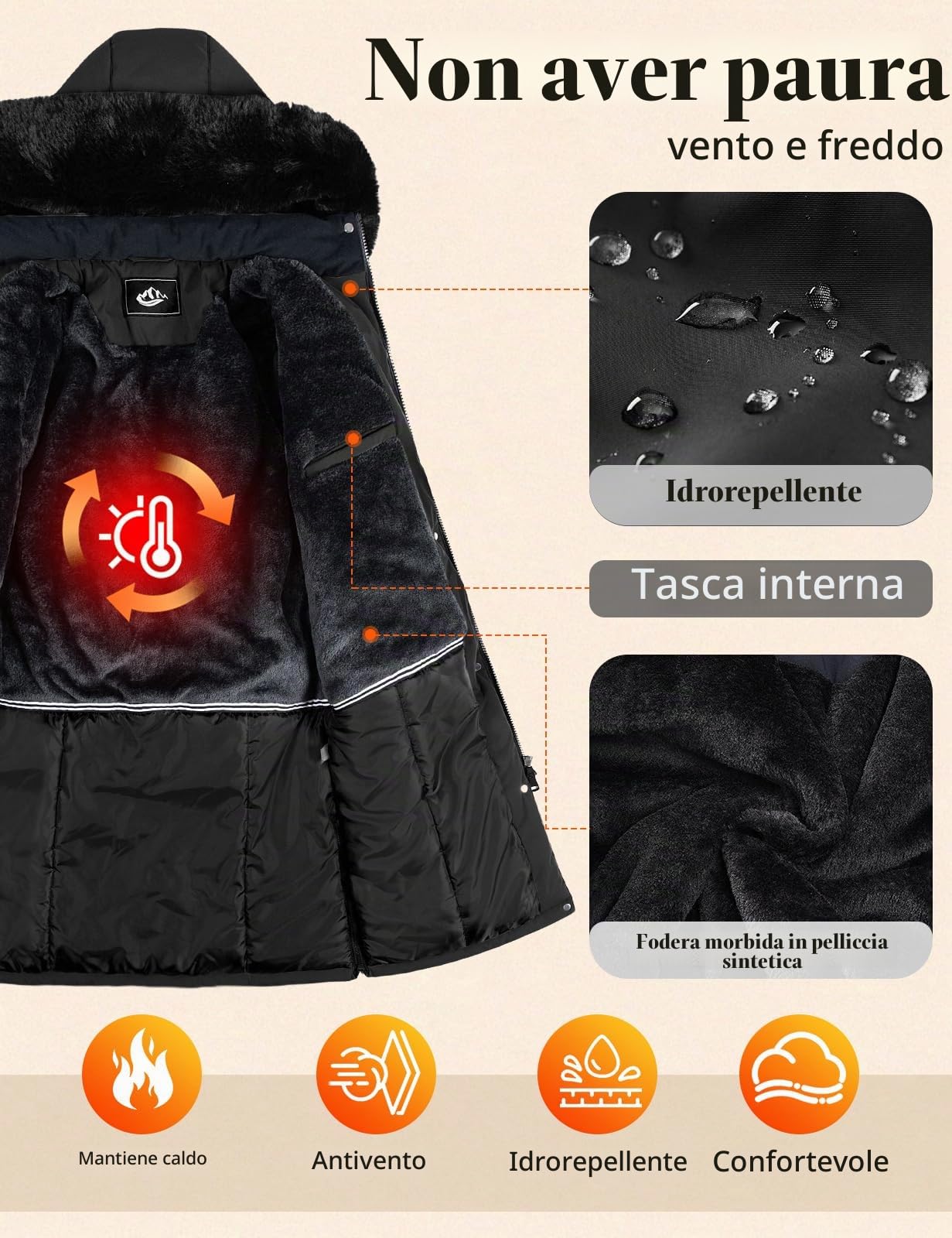 CMTOP Cappotto Donna Invernale Lungo Fodera in Pile Ispessito Idrorepellente Antivento Parka, Calda Elegante Giubbotto Imbottita Giacca con Cappuccio Rimovibile, Zip e Tasche