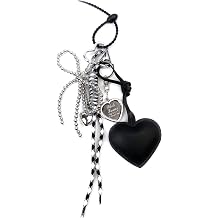 Cute Heart Bag Charm Keychain for Women with Rope Silver Ball Chain Bow and Love Pendant Decorative Accessory