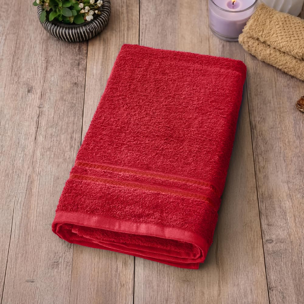 Welspun 100% Cotton Quick Dry Bath Towel - Red -1
