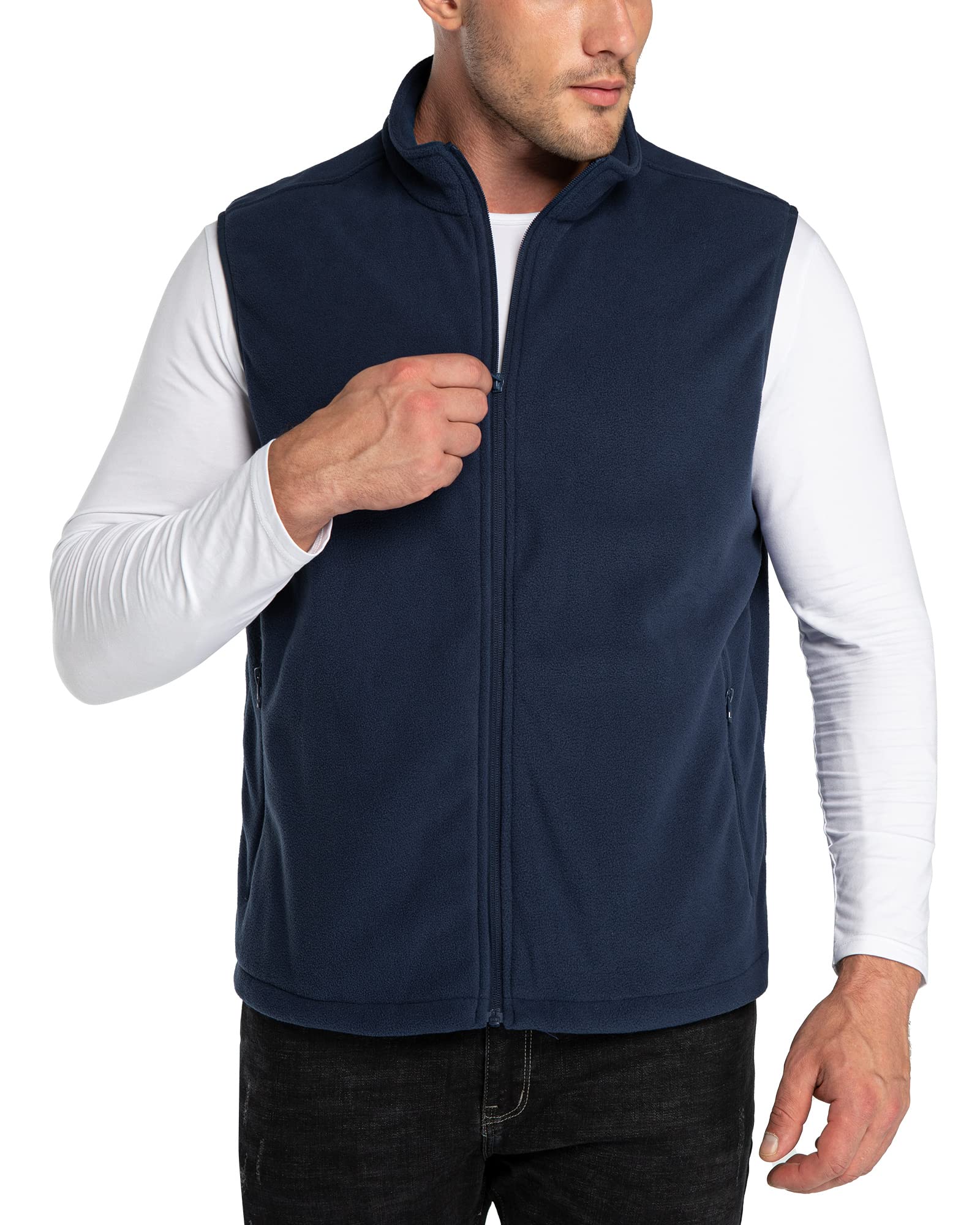33,000ft Herren Fleece Weste Jacke Standkragen Ultraleicht Outdoor Ärmellose Fleecejacke Gilets Tops Fleeceweste Herren mit Taschen Reißverschluss