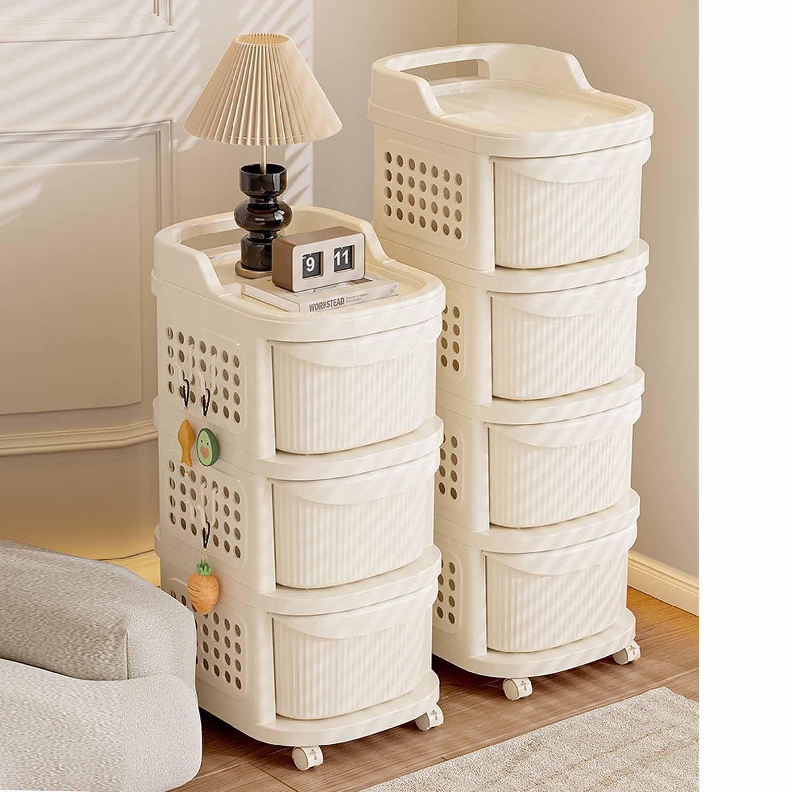 Schubladenbox in Plastica con Cassetti Profondi, Sistema Easy-Pull, Organizer Scrivania per Ufficio Scuola Cancelleria, Cestini in Plastica PP Senza BPA(5-Tier)