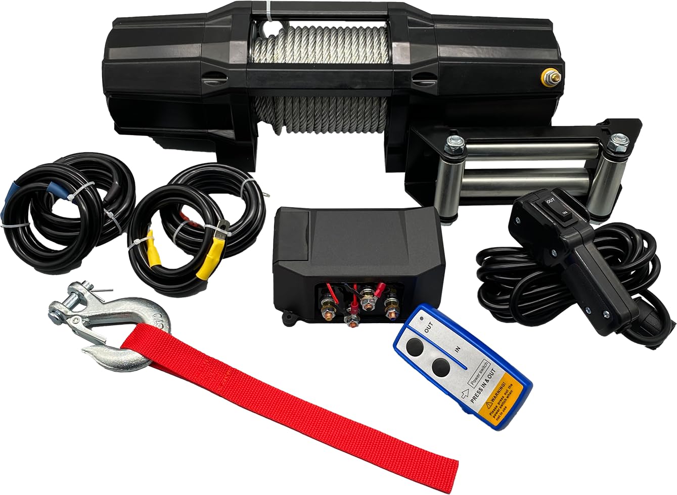 Berger & Schröter | Elektrische Profi Seilwinde 12V, 2727kg, 2,57kW mit Stahlseil, Offroad Motorwinde für Quads, ATV, UTV, KFZ, 6000lb Elektrowinde mit Funk Fernbedienung