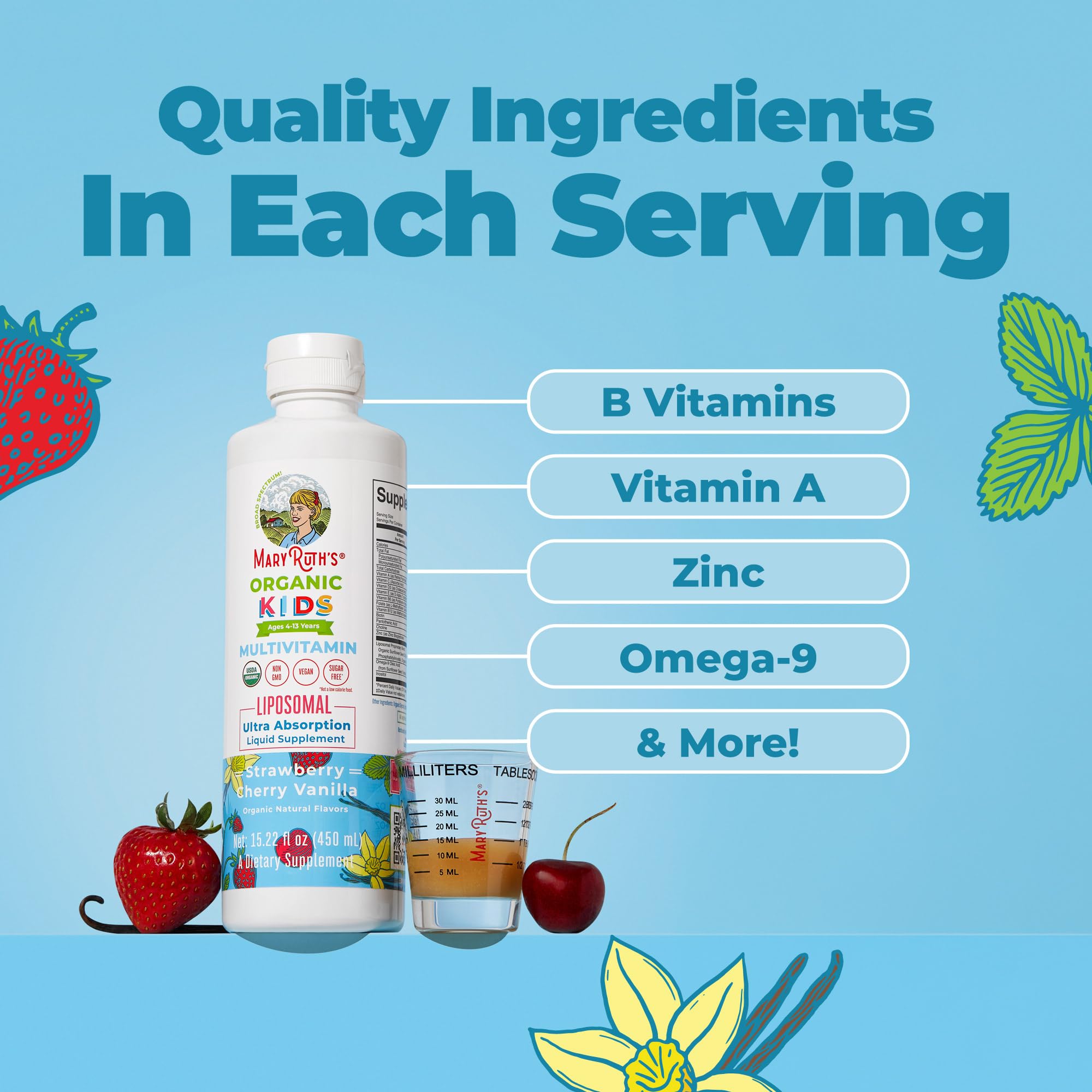 MARYRUTH'S Organic Kids Multivitamin Liposomal, 15.22 oz, Immune Support — Amazon image 6