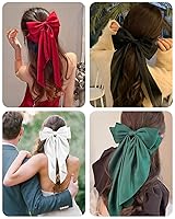 Vista 3 de 8 lazos para el cabello para mujer, de satén sedoso, pinzas para el cabello, pinzas para el cabello con cola larga, pinzas de metal para el cabello