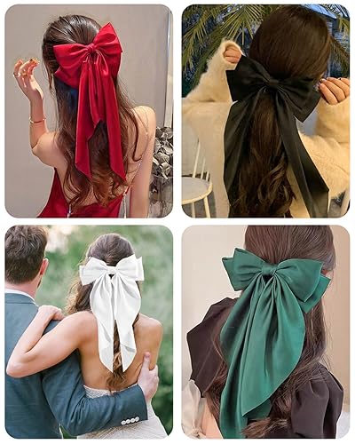 Miniatura 3 de 8 lazos para el cabello para mujer, de satén sedoso, pinzas para el cabello, pinzas para el cabello con cola larga, pinzas de metal para el cabello,