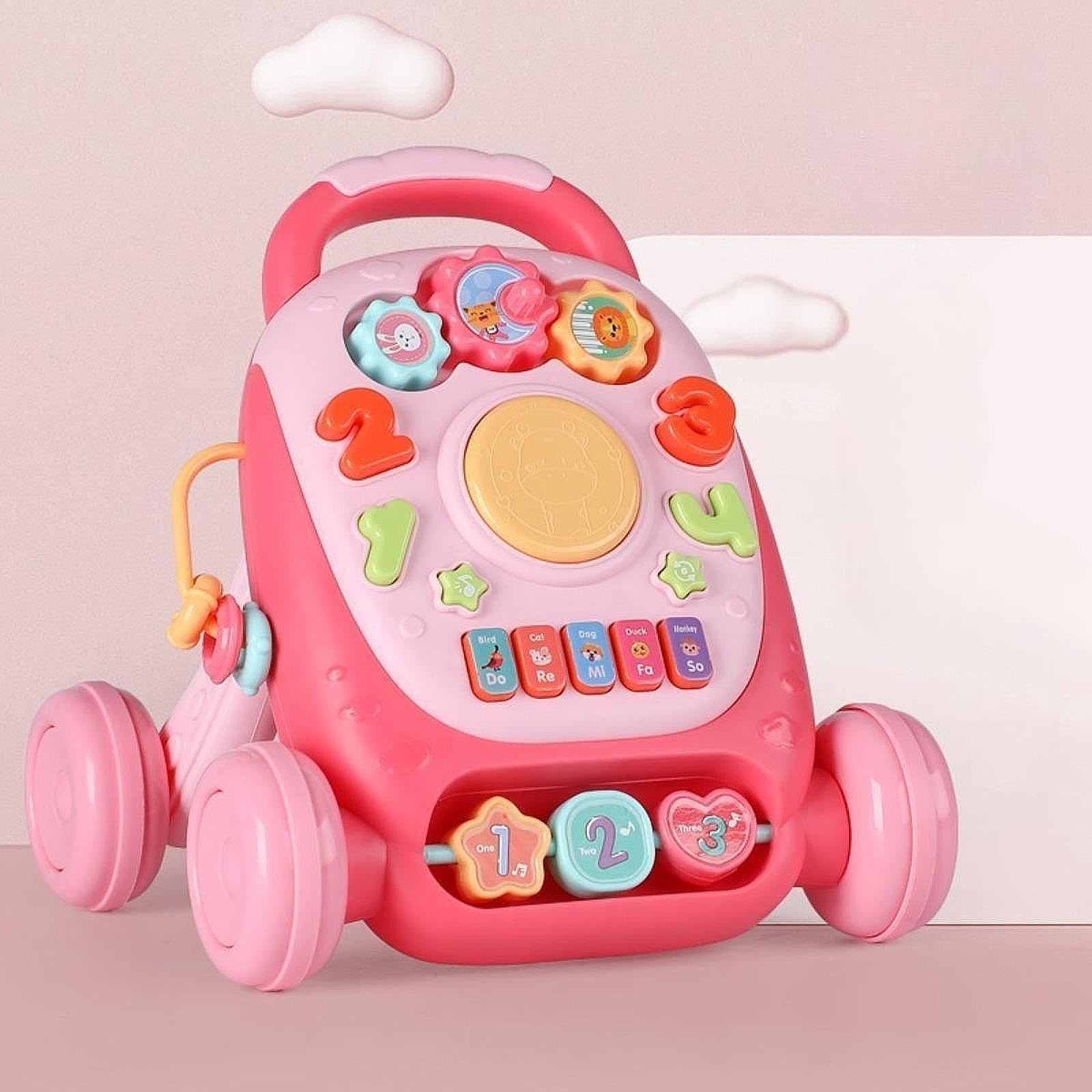 Giocattolo per Neonati da Spingere, Giocattolo Musicale con Ruote, Regalo di Compleanno, Rosa
