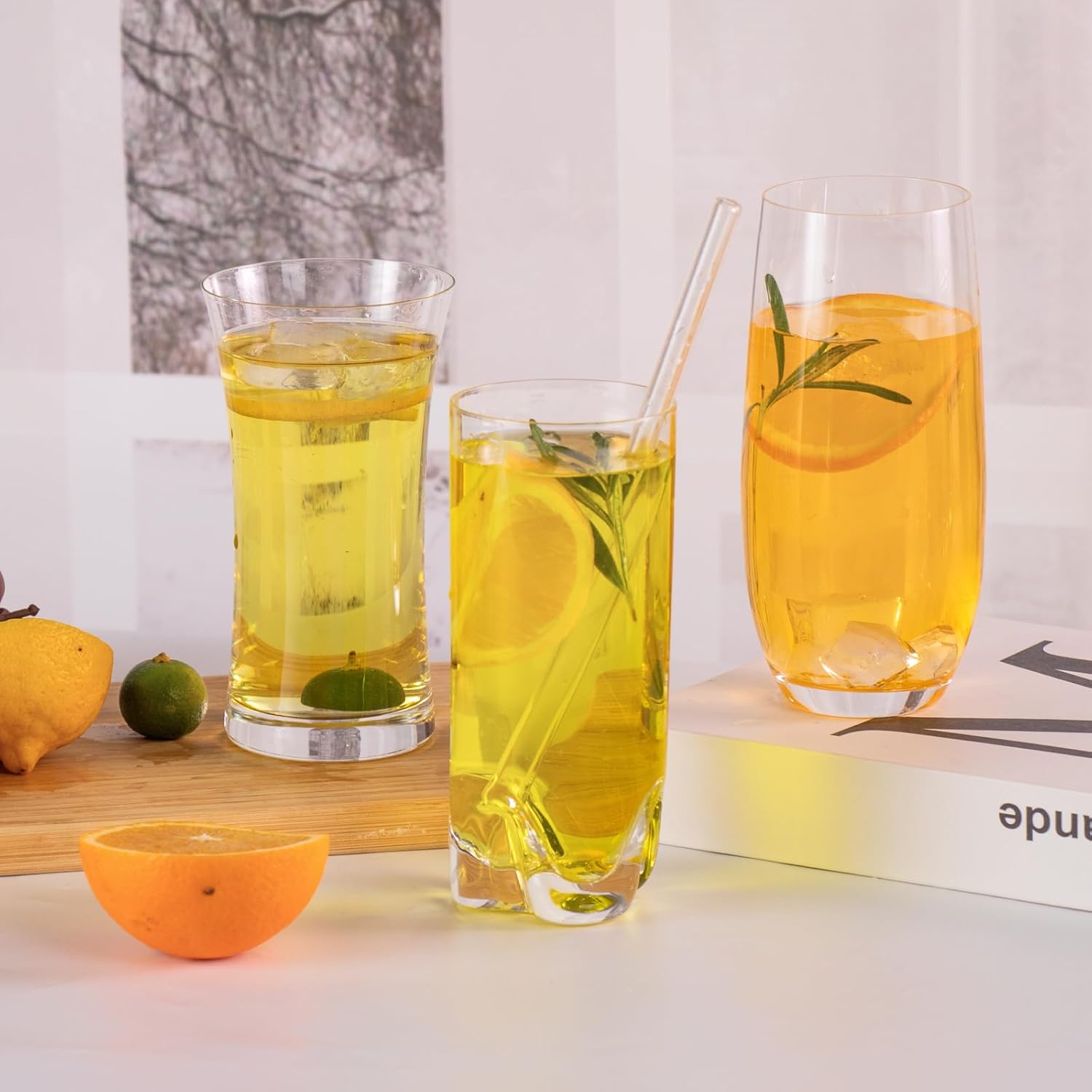 KAMMAK Highball Glasses Crystal Drinking Glasses Set of 2 Collins Glasses