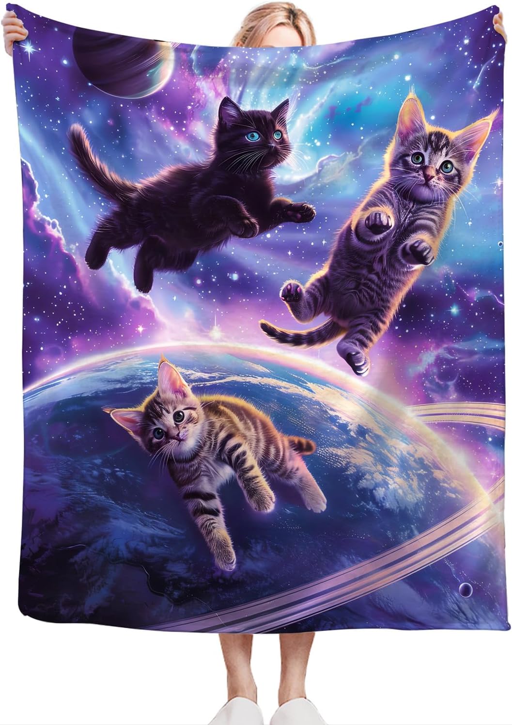 Funny Cat Blanket Super Soft Warm Fluffy Flannel Cat Lovers Gifts Throw Blanket Cozy Fuzzy Plush Bedding Blanket Gift for Boys Girls Teens Adults Couch Sofa 50"x40" - Image 4