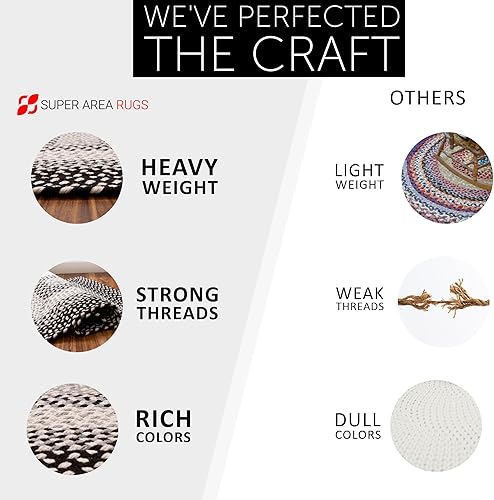 Miniatura 6 de Super Area Rugs Alfombra trenzada de granja de 4 x 6 pies, alfombra de algodón suave natural para comedorcocina, alfombra tejida de campo primitivo,