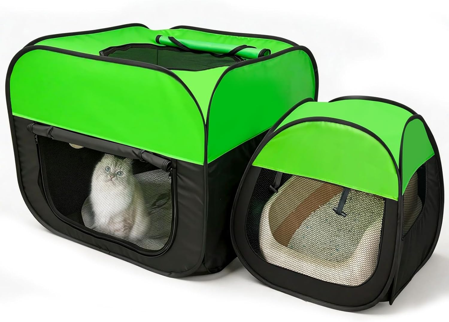 2-in-1 Large Cat Enclosure Tent, Trapezoidal Foldable Pet Playpen with Separate Feeding & Rest Areas