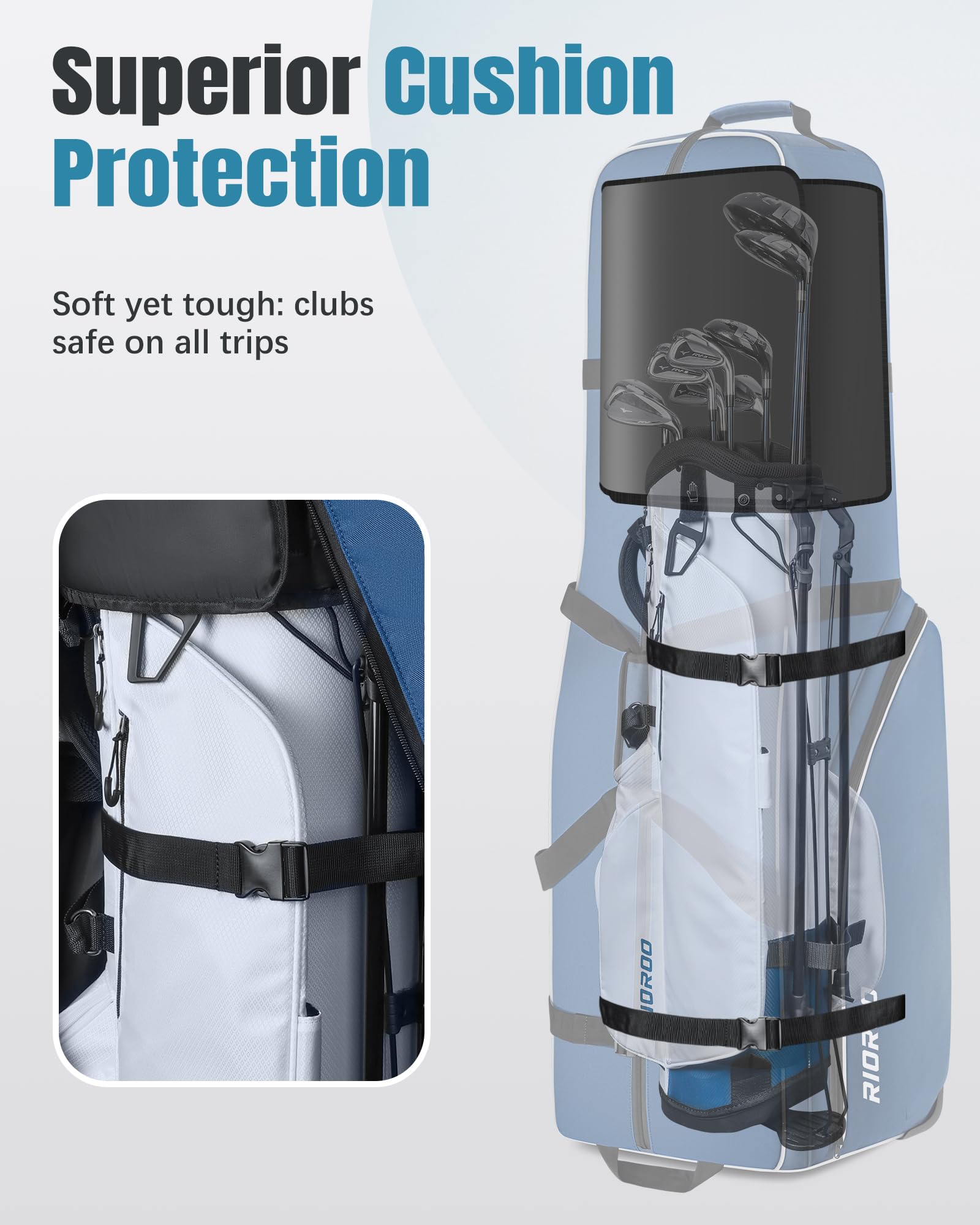 Bolsa de Viaje de Golf con Ruedas Impermeable Oxford Resistente al Desgaste Estuche Acolchado Duradero
