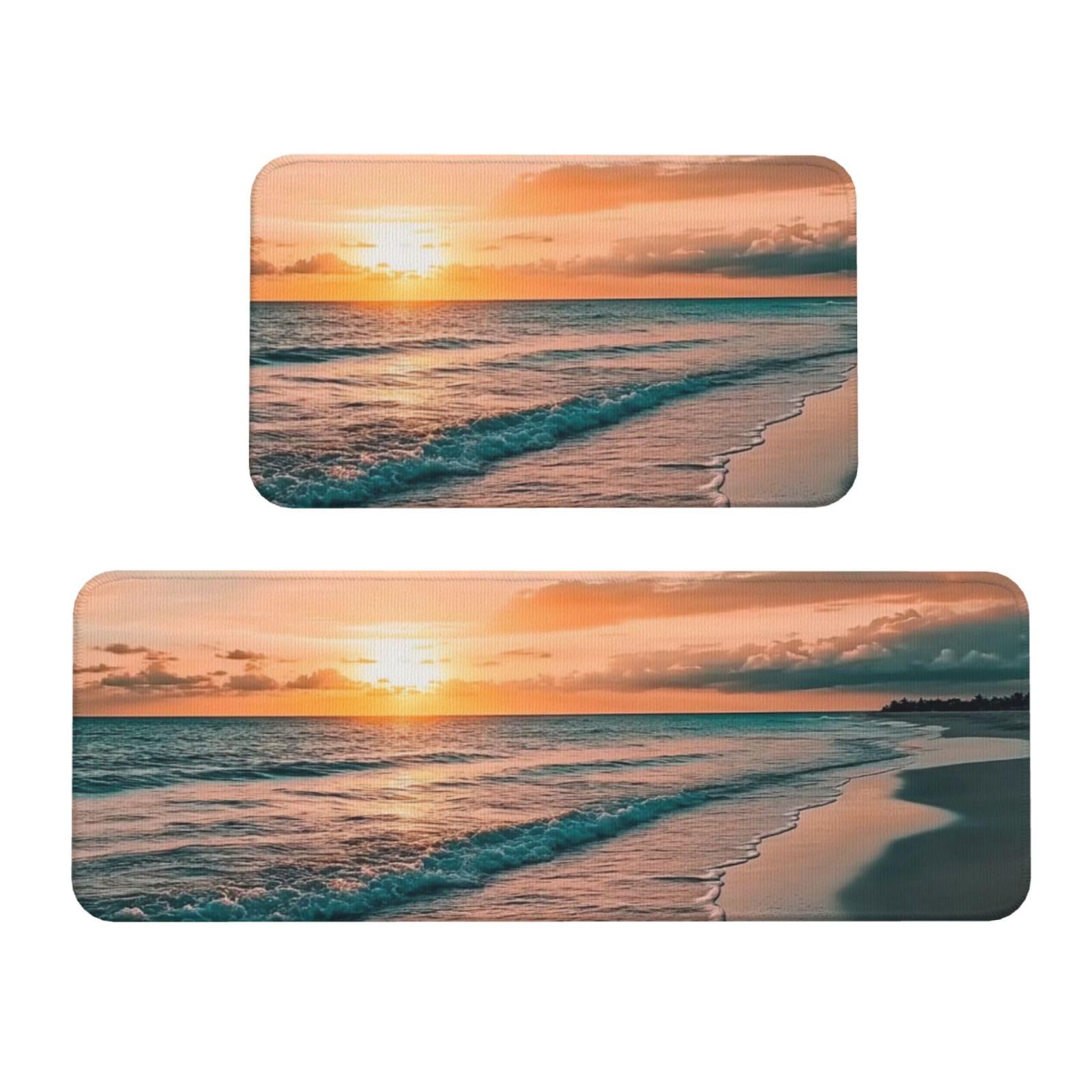 Juego de tapetes acolchados Ocean Beach decorativos y confortables para el suelo de cocina