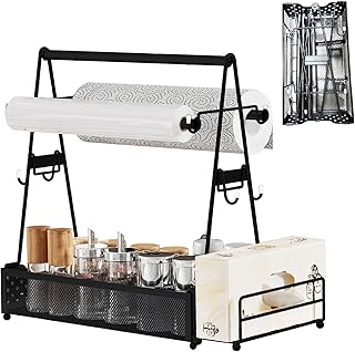 BBQ Grill Caddy Metal BBQ Caddy with Paper Towel Holder Utensil Caddy Picnic Condiment Caddy Large BBQ Grill Tool Holder Organizer Storage for Camping RV Backyard