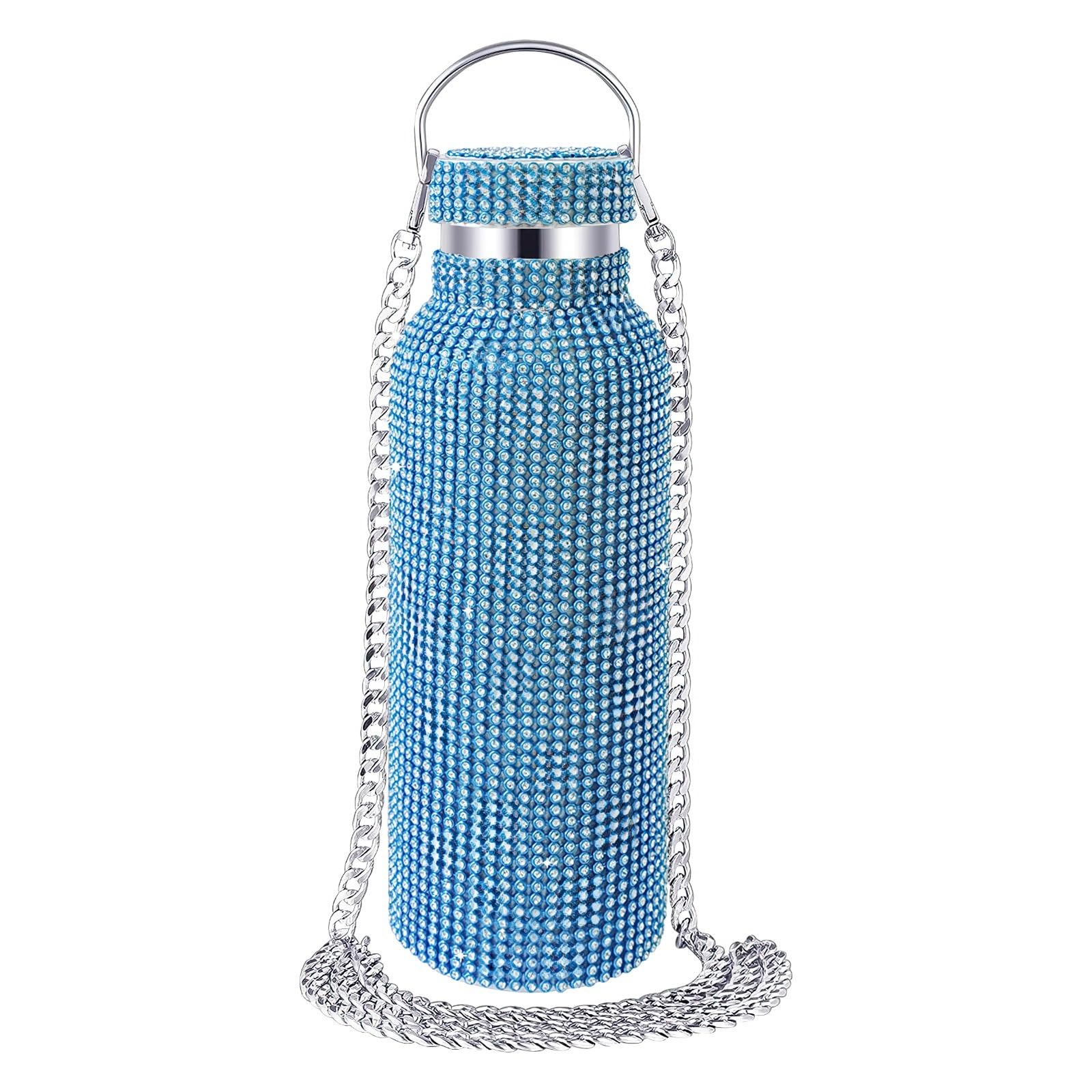 Wasserflasche aus Edelstahl 25 oz, doppelwandig isoliert, mit funkelndem Strassdesign, robust und leicht zu tragen, für heiße und kalte Getränke, ideal für Alltag, Büro, Fitness und unterwegs