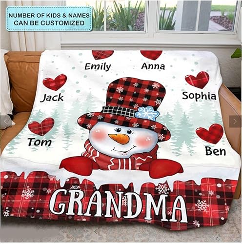 Miniatura 3 de Manta de Navidad con muñeco de nieve para abuela, manta de Navidad, manta de Navidad (personalizable)