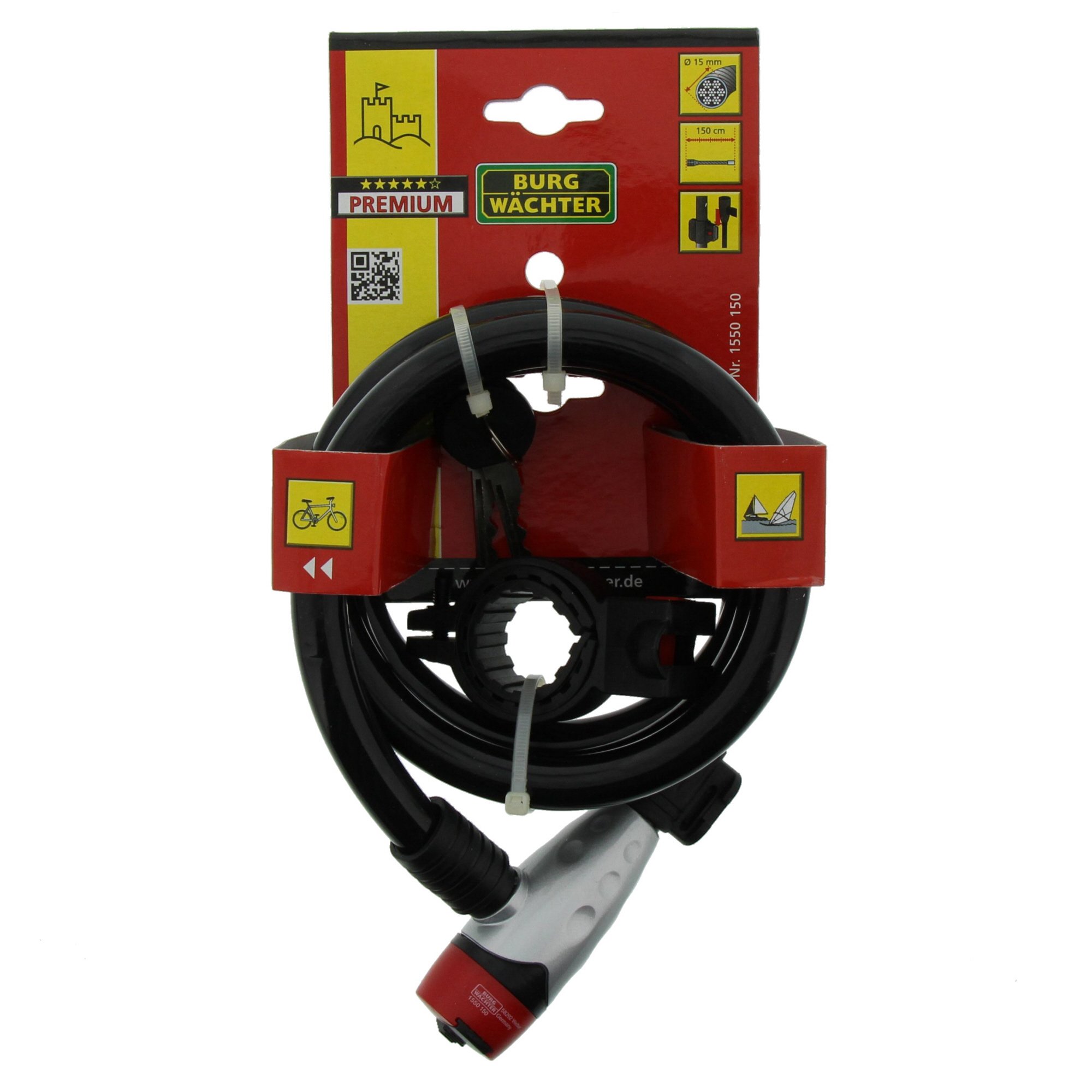 Lucchetto A Spirale Per Bici Burg-Wächter 150 Cm - Antifurto Con Cavo In Acciaio E Supporto | 2 Chiavi Incluse - Foto 4