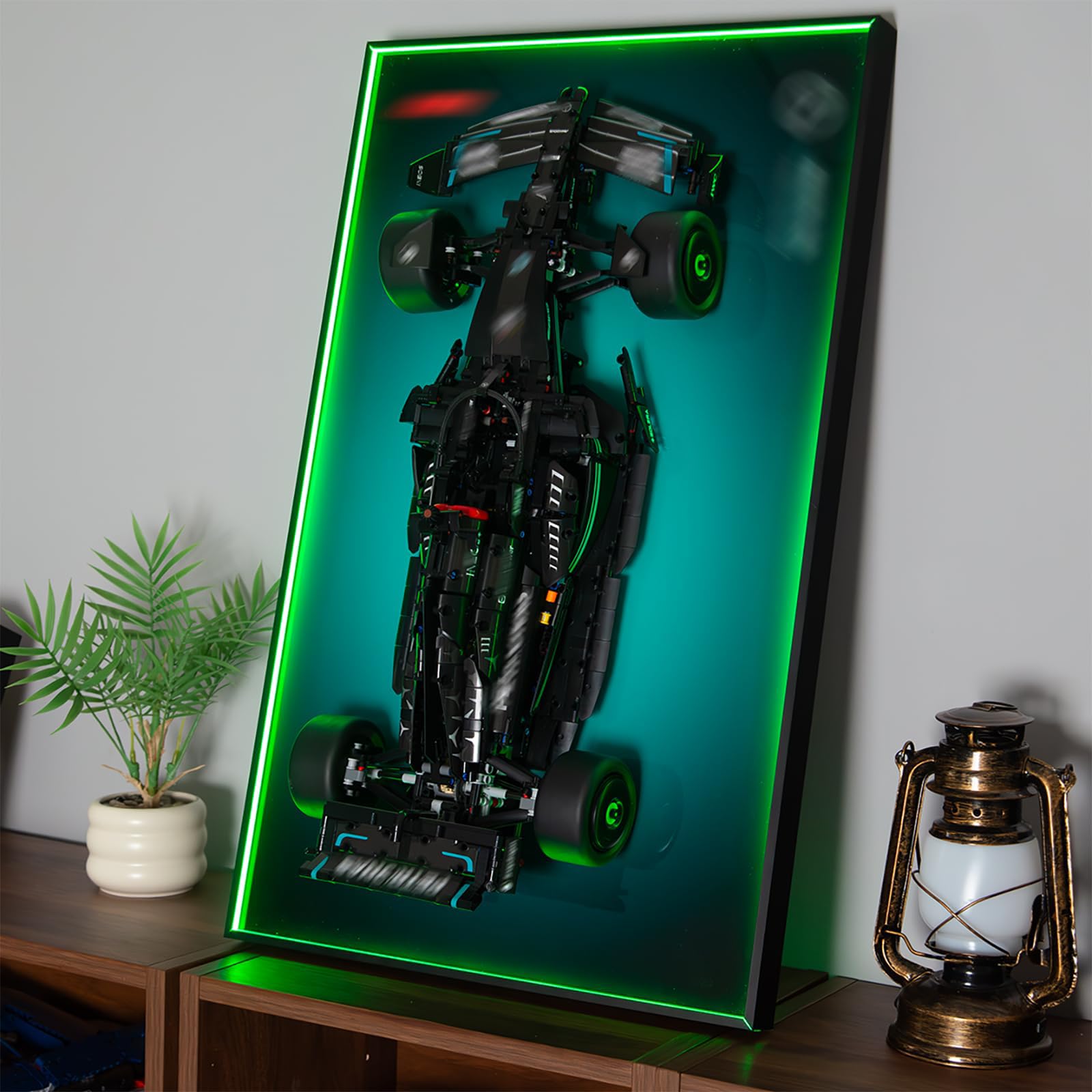 NOVDA Display Wall Board Compatible with LEGO Technic F1 42171, RGB LED Frame (Colour Gradient), 75 x 45 cm Wall Mount for Model Car Presentation (Frame Only, Model Not Included)