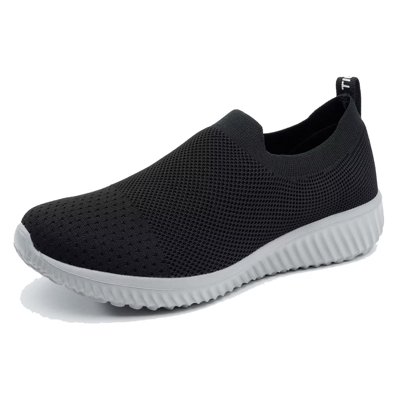 LANCROP Women's Sock Walking Shoes - Comfortable Mesh Slip on Easy Sneakers, 0163/Black Grey, 6