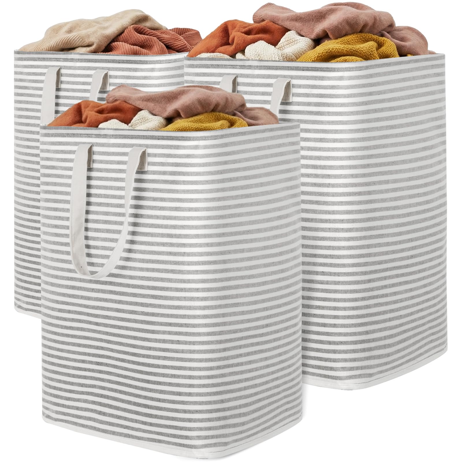 Lifewit 90L Large Laundry Baskets, Laundry Hampers Bags, 3 Pack, Grey