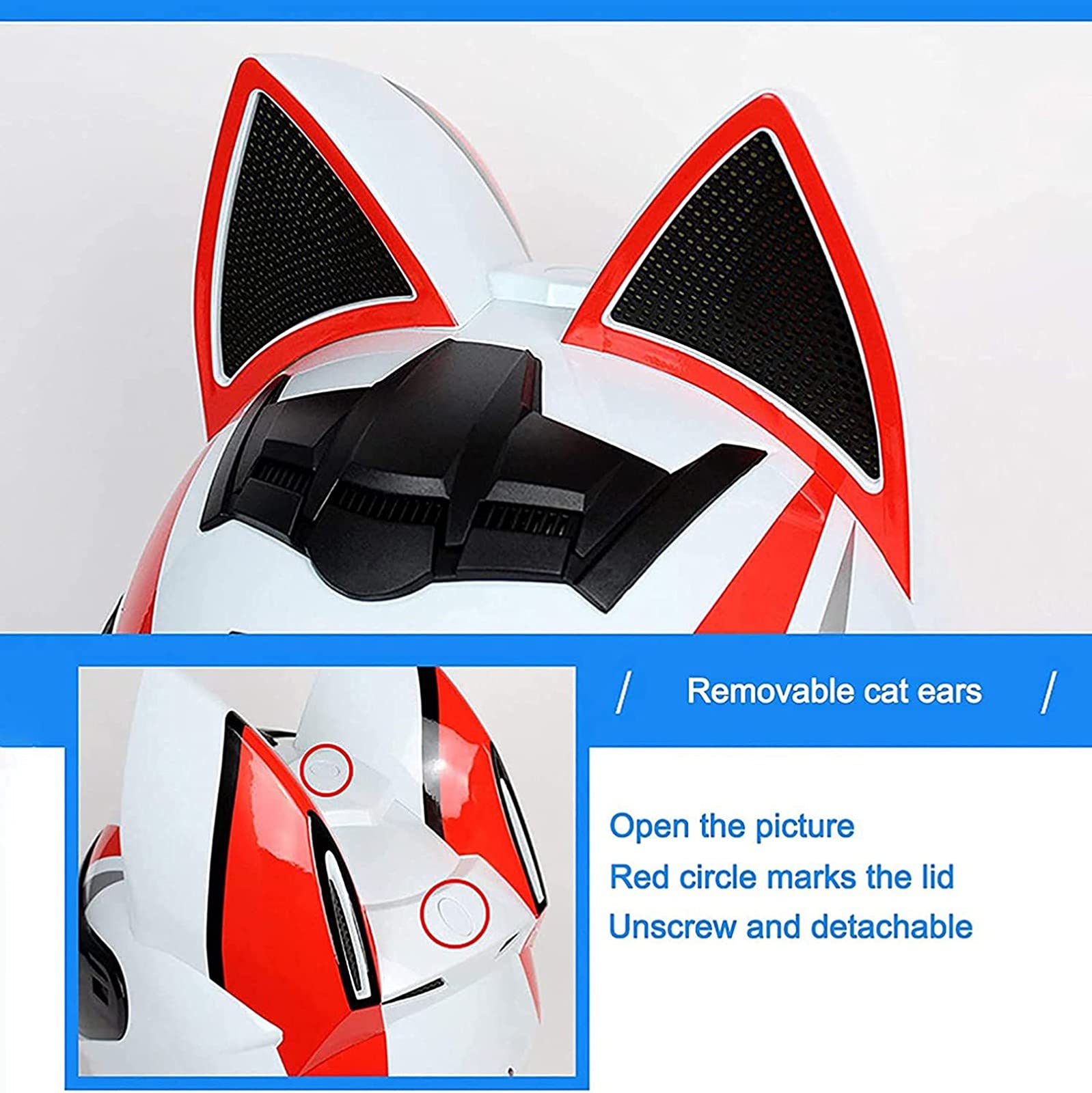 Cat Ear Full Face Motorcycle Helmet - DOT/FMVSS-218 Certified, For Men & Women