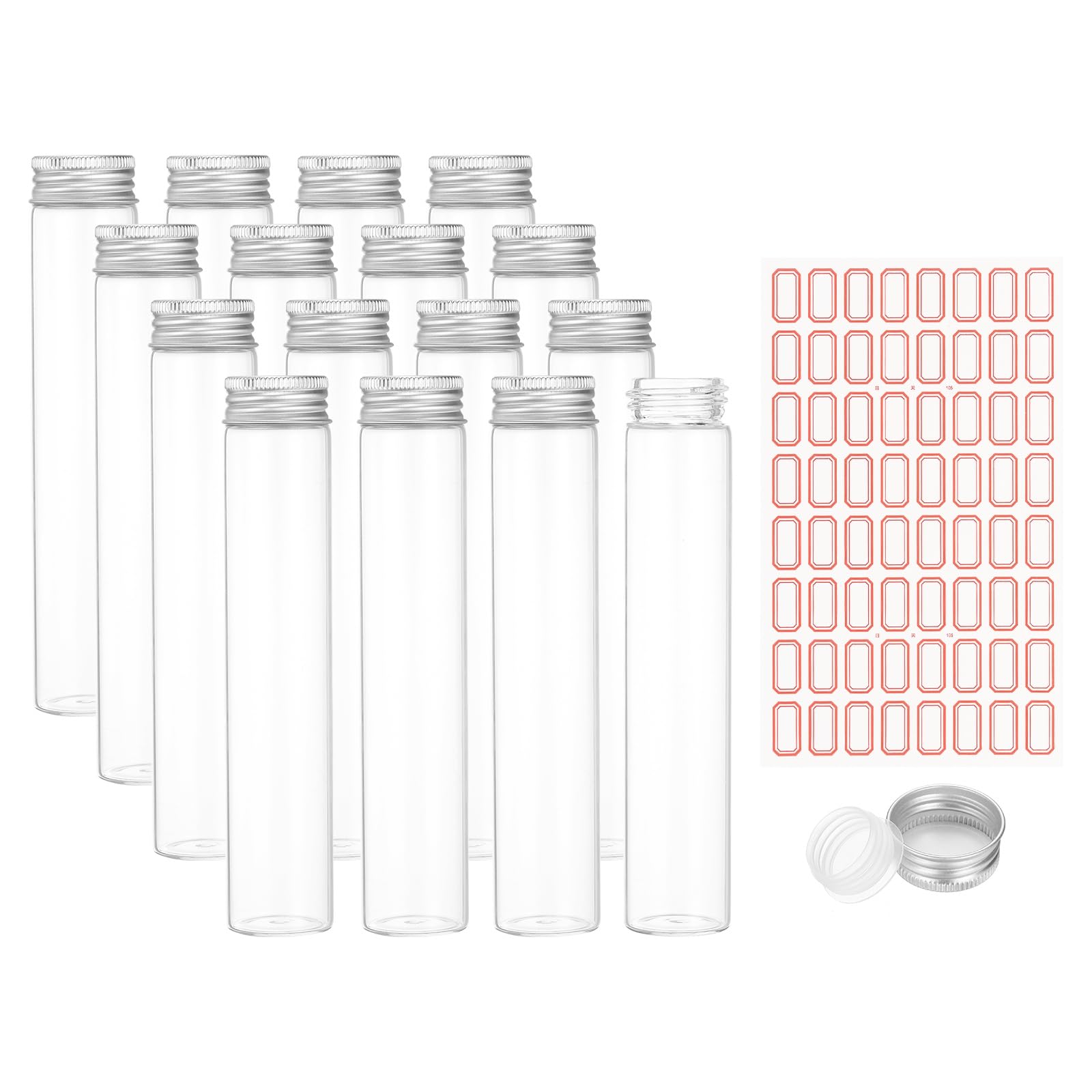 PATIKIL Provette da 80 ml con tappi, 24 pezzi, 30 x 150 mm, in vetro trasparente, con fondo piatto, con tappo in plastica, per feste, caramelle, sale da bagno, piante per esperimenti scientifici