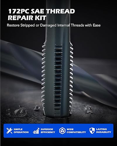 Miniatura 2 de Orion Motor Tech Kit de reparación de roscas, kit de reparación de helicoidales SAE con brocas HSS, insertos de rosca, herramientas de instalación