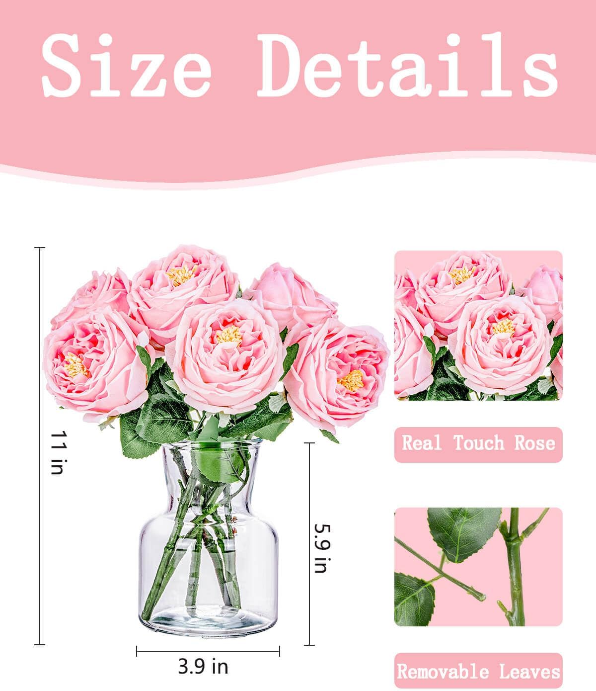 Fake Flowers in Vase Real Touch Faux Flowers in Vase Pink Roses Peonies Artificial Flowers Arrangements Table Centerpieces for Dining Room Home Decoration