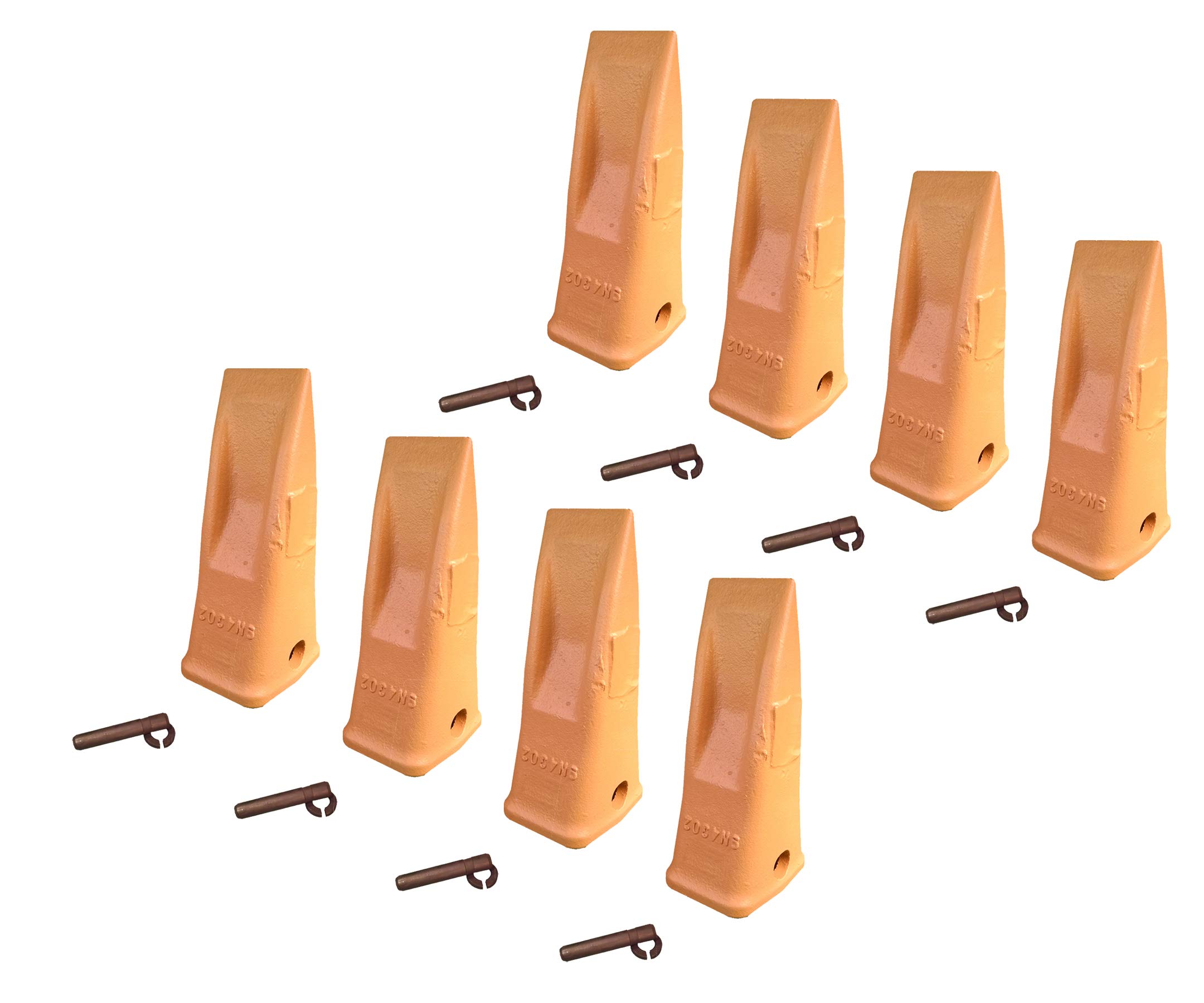 Heavy Duty Long Tip Excavator/Loader Bucket Teeth with Pins, Fits Cat J300, 9N-4302 (8)