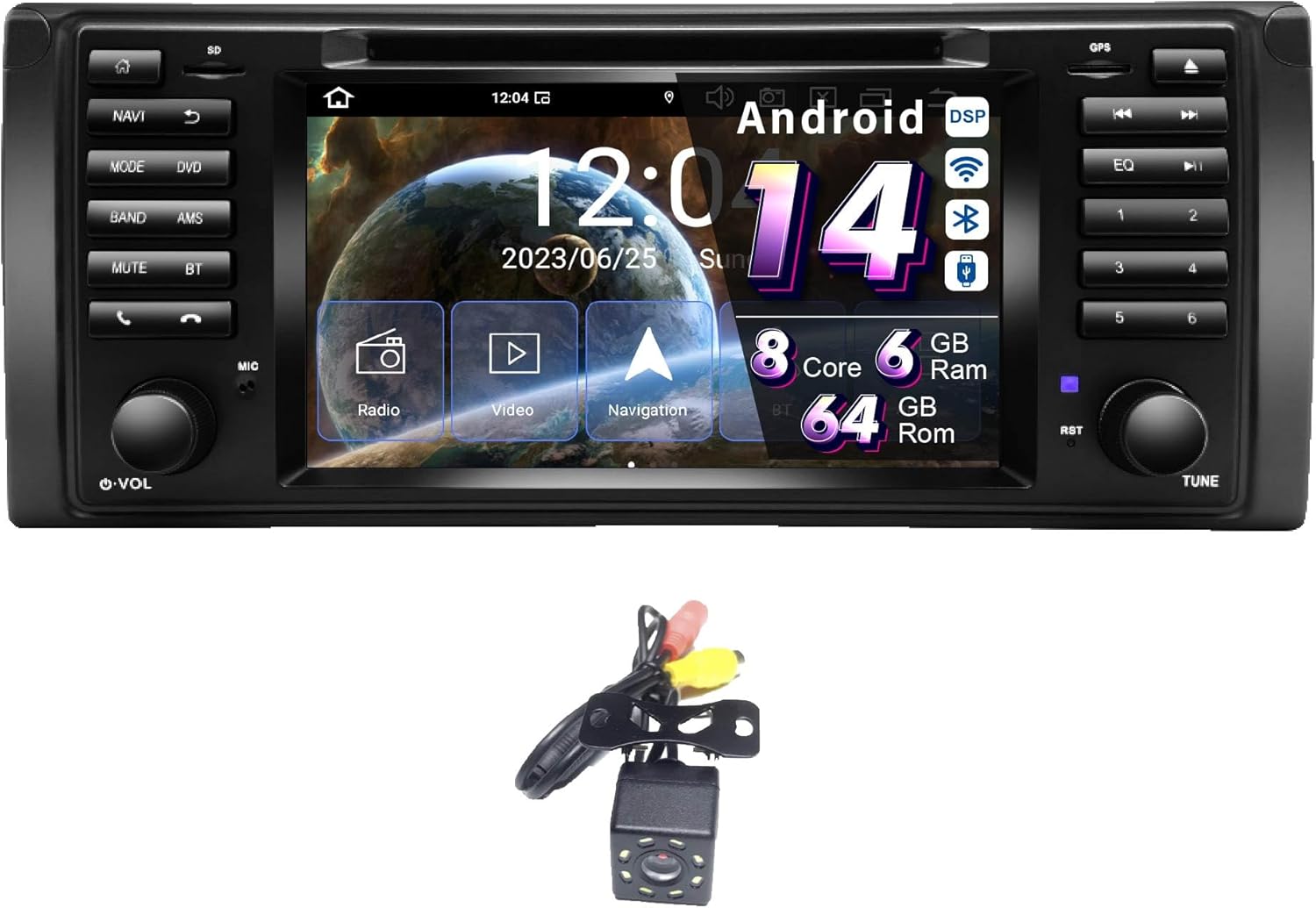 AMASE AUDIO Android 14 7" Car Radio for BMW E39 5 Series 1995-2002, Octa Core(4GB+64GB), in-Dash DVD Player, Wireless Carplay Android Auto, DSP+, Support 4G WiFi GPS navi BT 5.0 Sim Card Slot