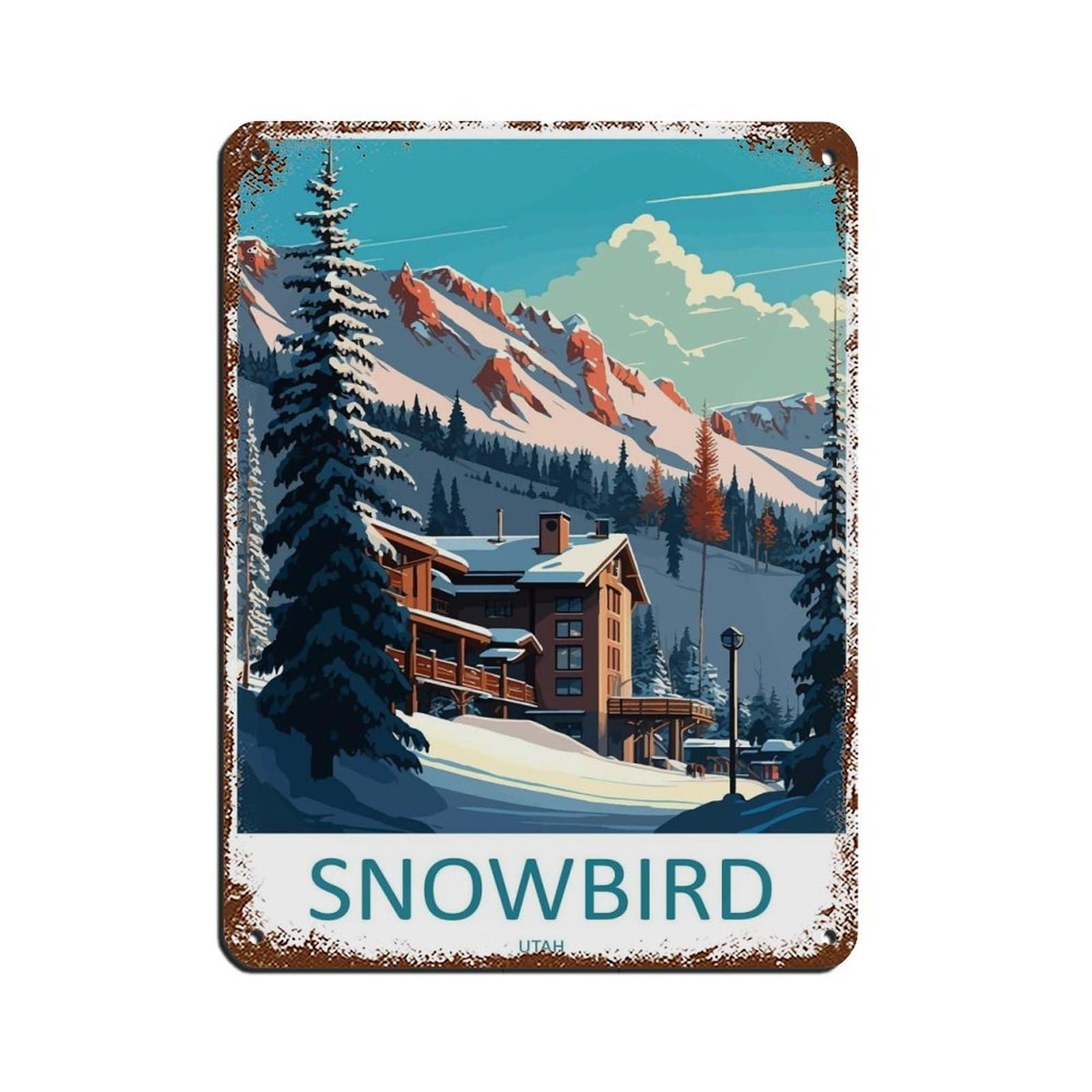Snowbird Travel Art Ski Art Lover Gift (2) Tin Sign Vintage Metal Pub Club Cafe Bar Home Wall Art Decoration Poster Retro 12x16inch(30x40cm)