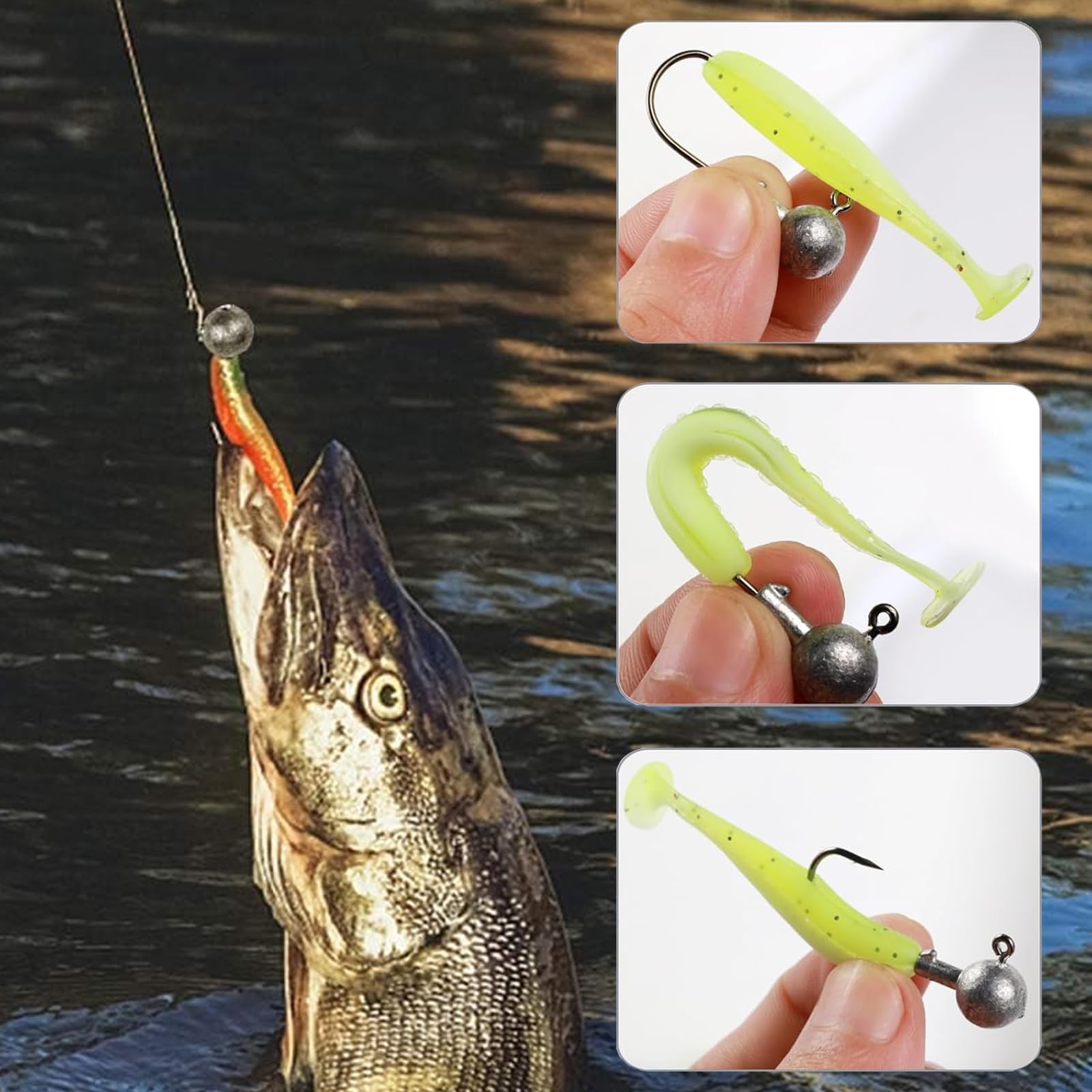 Vauki Juego de 50 cabezas de anzuelos, 6 pesos (1 g/2 g/3,5 g/5 g/7 g/10 g), cabezal oscilante con diferentes pesos para peces de goma, lucioperca, perca y lucio