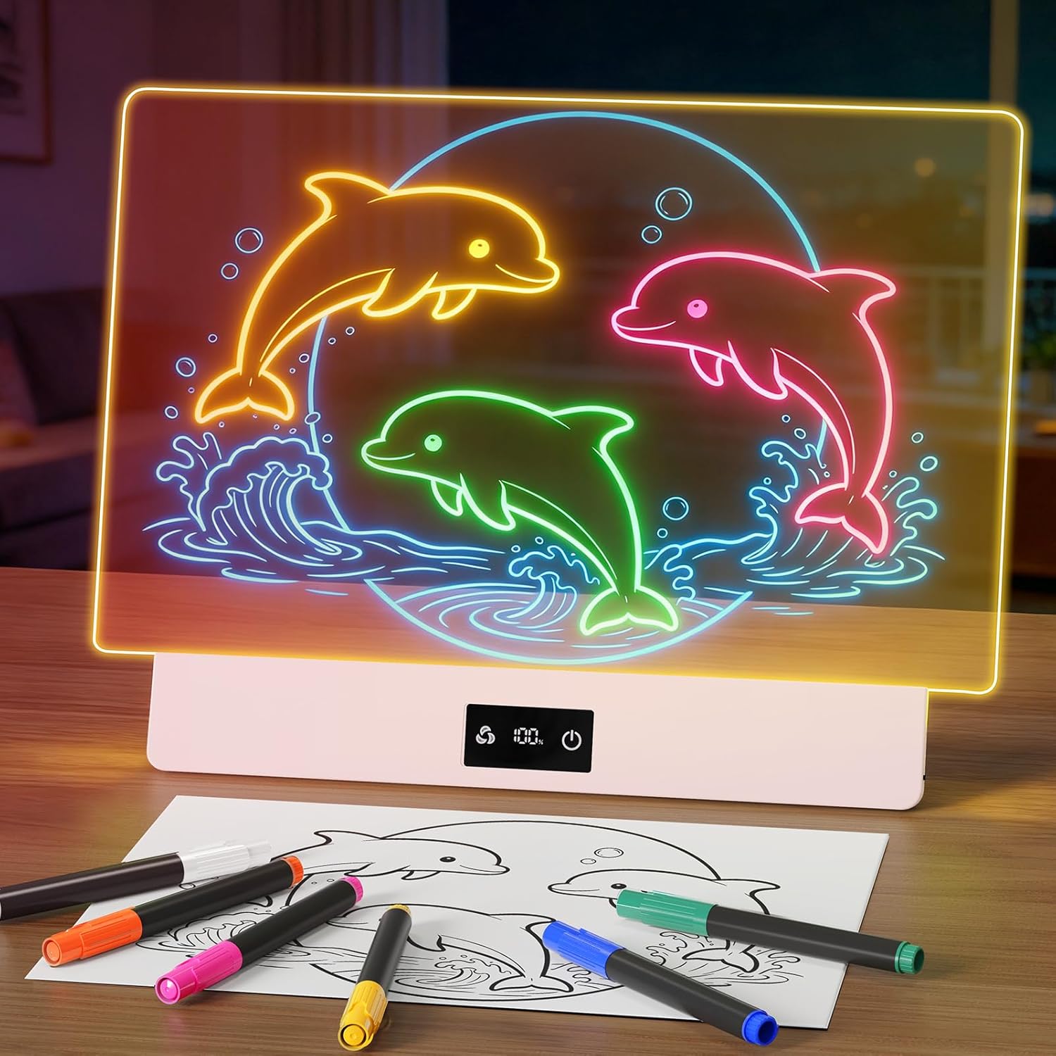 LED Drawing Board, 16" Rechargeable Light Up Drawing Pad with 2000mAh Rechargeable Battery, Multi-Functional LED Display Board for Drawing/Message/Night Light, Creative Gift Art Kit, Pink