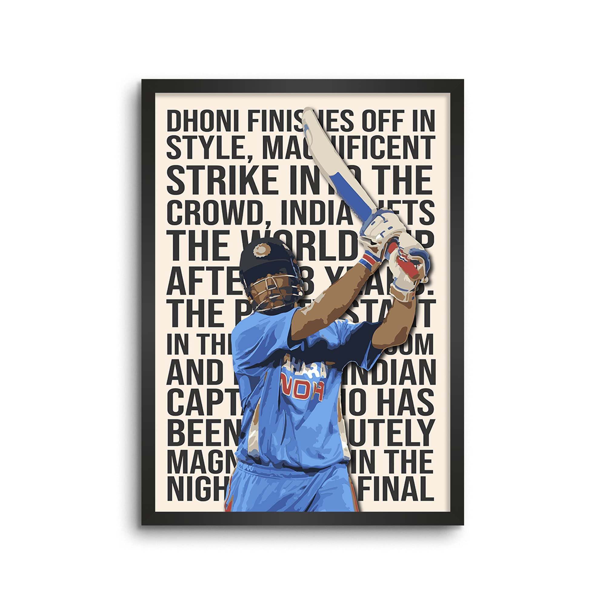 LAMRON:MS Dhoni World Cup Finale Six Wall Art Framed Poster Painting for Home Dcor CR0017, Essential (12 X 18 Inches), Matt Laminated Framed