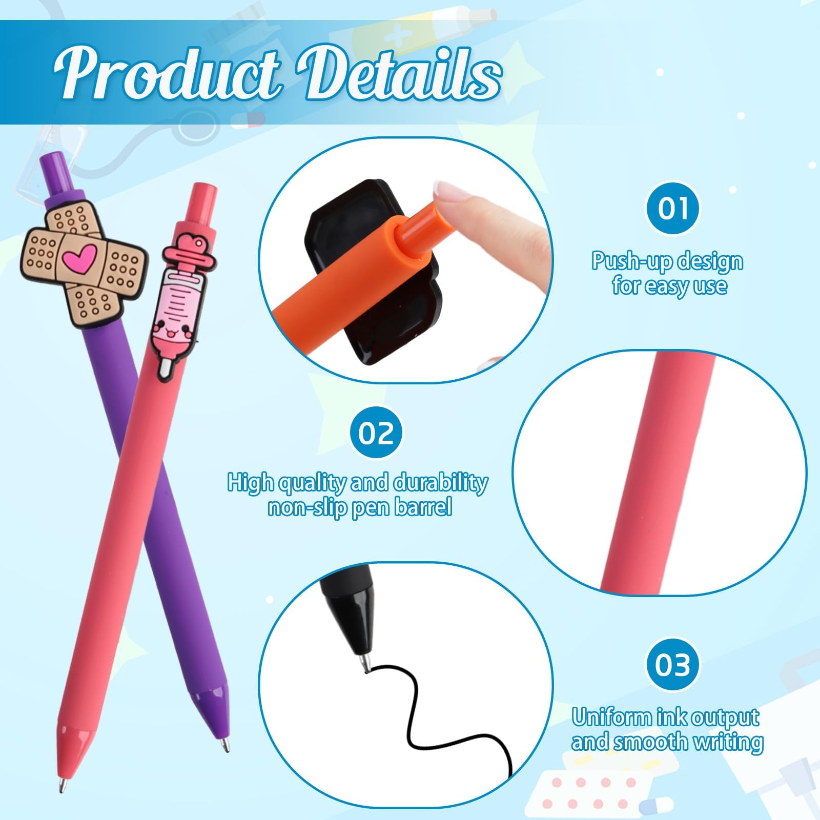 6 Pcs Cute Nurse Pens Funny Nursing Pens 1.0mm Retractable Cartoon Ballpoint Pen Gift for Nurses Doctor Medical Assistants Students Healthcare Workers Appreciation Gift Nurse Accessories for Work - Image 4