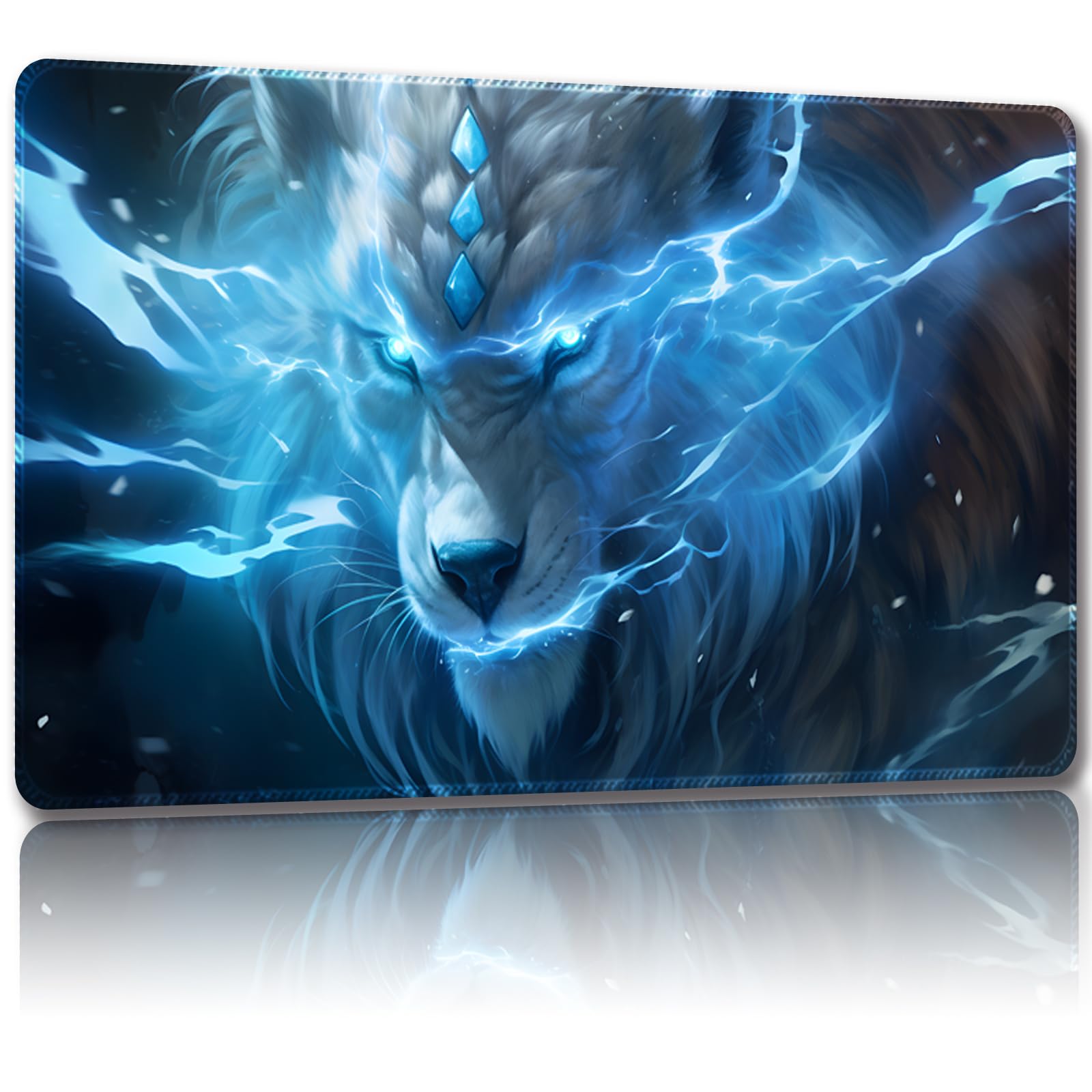Malqiqi Playmat for MTG with Free Storage Bags, Game Mat 24 x 14 inches TCG and Board Game Mats for Cards (Lightning Leopard-Regular)