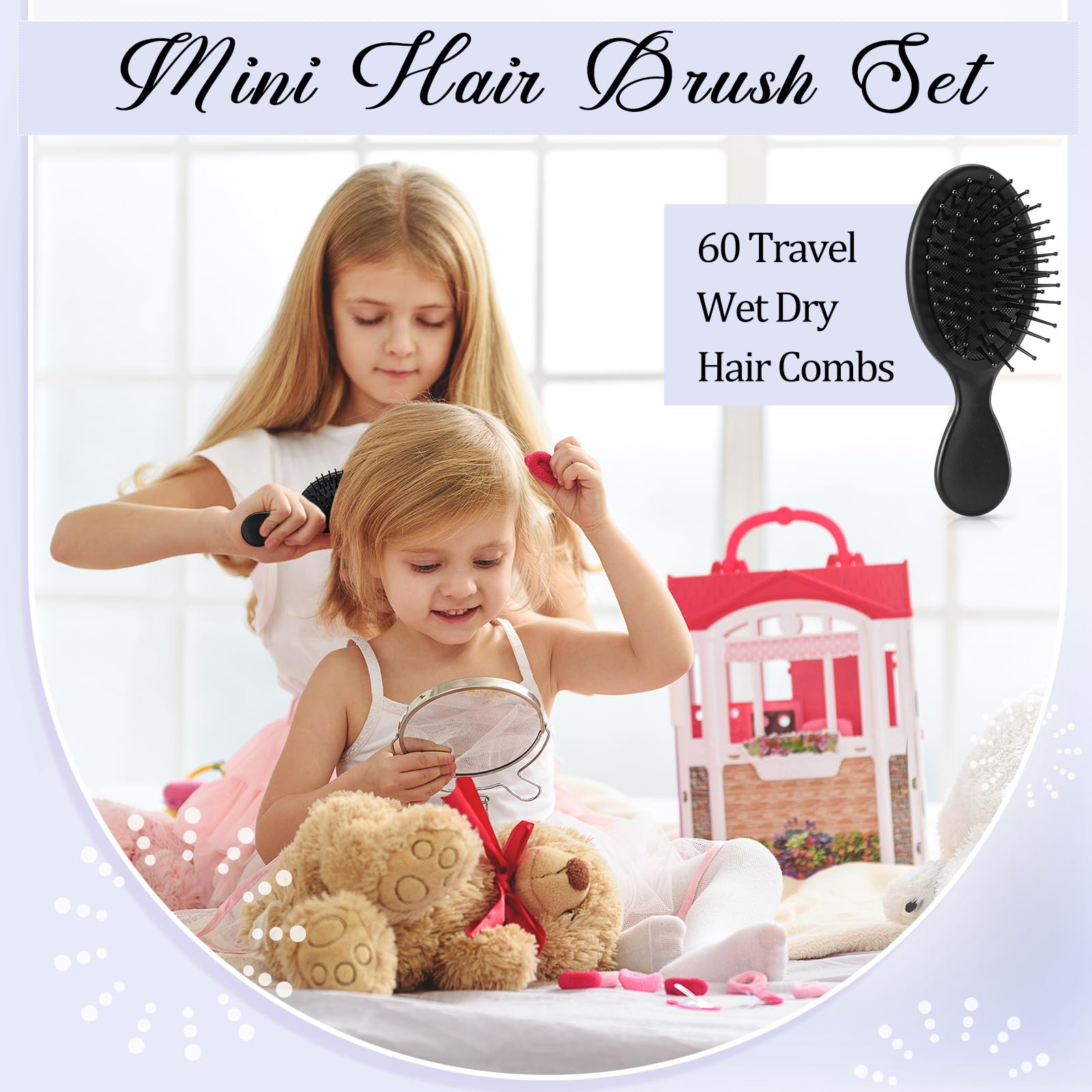 60 mini cepillos para el cabello a granel para personas sin hogar, cerdas suaves, añade brillo al cuero cabelludo, masaje y desenreda, para viajes, cabello seco y húmedo, para mujeres