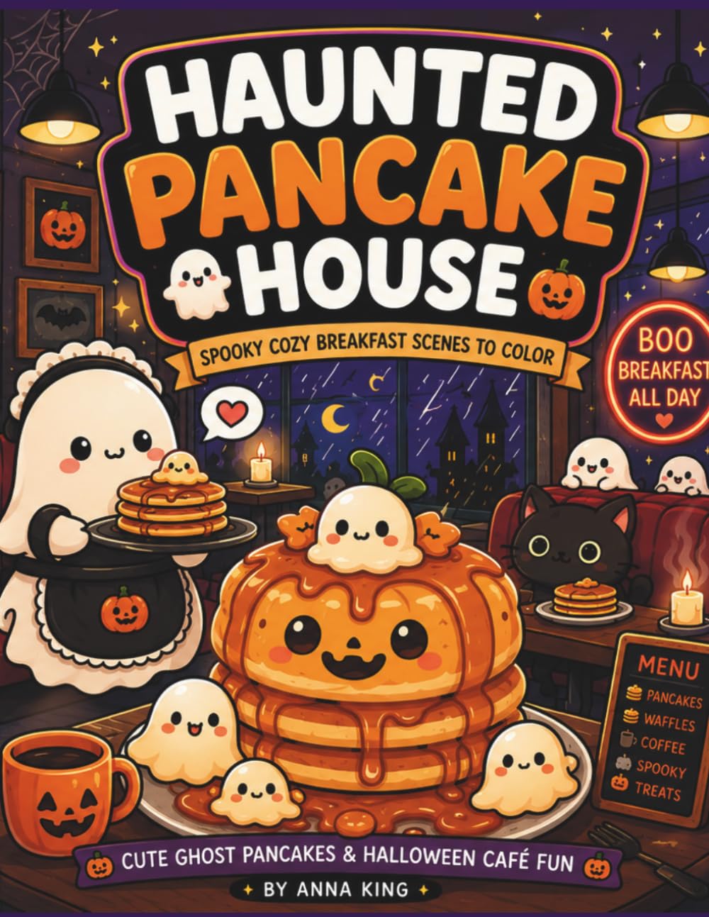 Haunted Pancake House: Cute Cozy Ghost Pancakes & Spooky Breakfast Café Scenes to Color