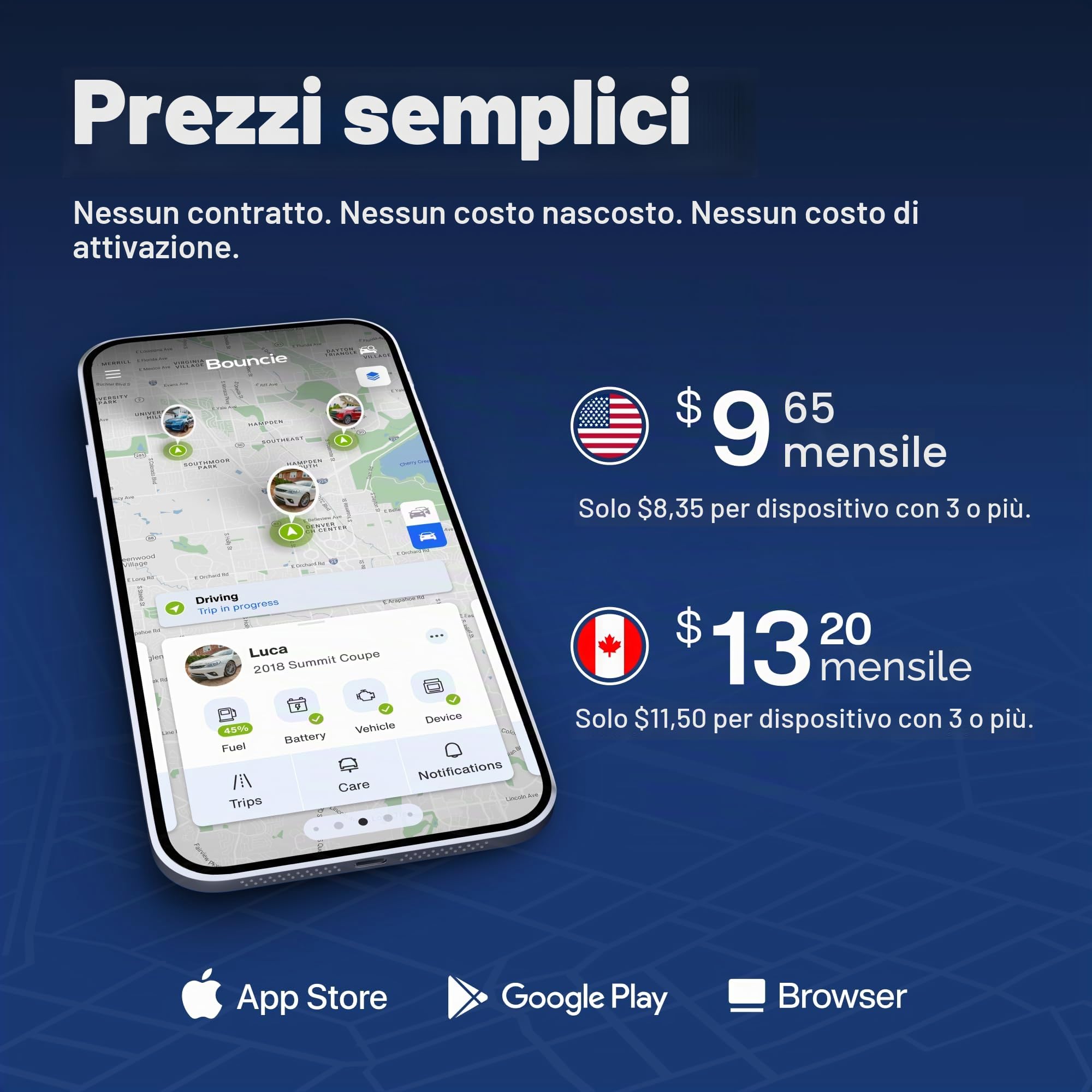 Bouncie - Auto connessa - Adattatore OBD2 - Richiesta di servizio 3G mensile da $8 - Tracciamento della posizione, abitudini di guida, avvisi, geo-recinzione, diagnostica - Famiglia o flotte - Alexa,
