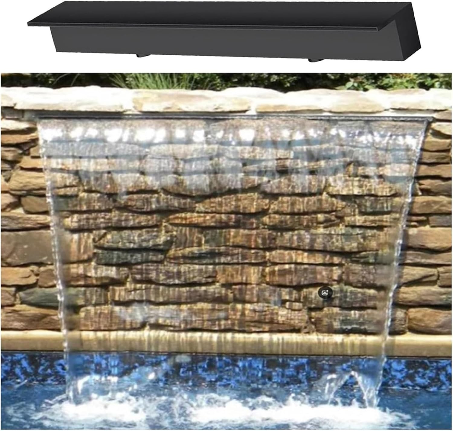 Waterfall Spillway for Ponds, Customizable Water Feature Fountain Box, Stainless Steel Pool Sprayer with Fittings