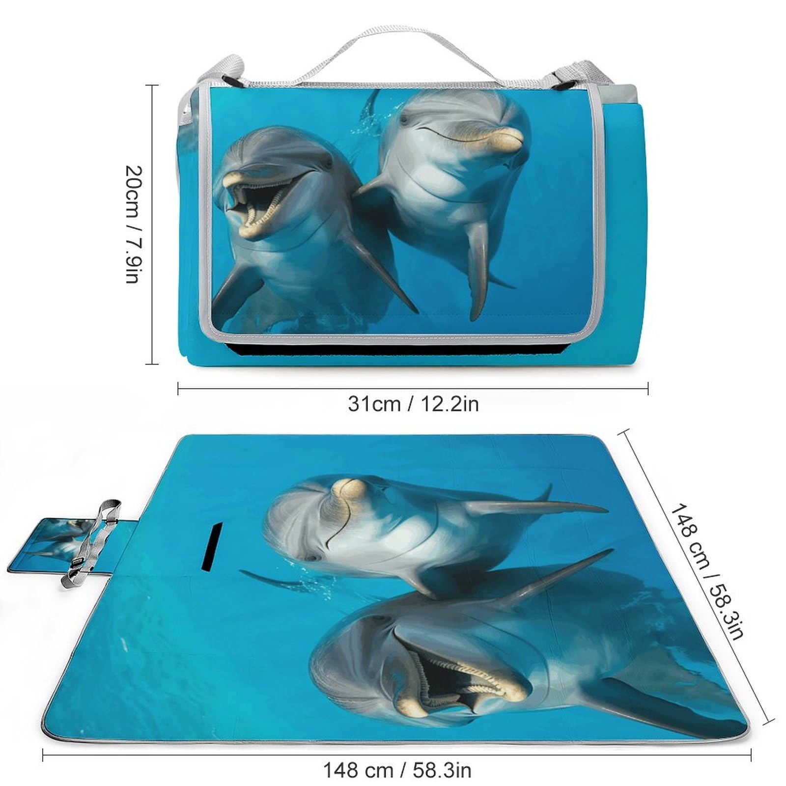 Tappetino pieghevole per esterni con delfini sorridenti, superficie impermeabile, facile da pulire, coperta da viaggio, per campeggio primaverile ed estivo