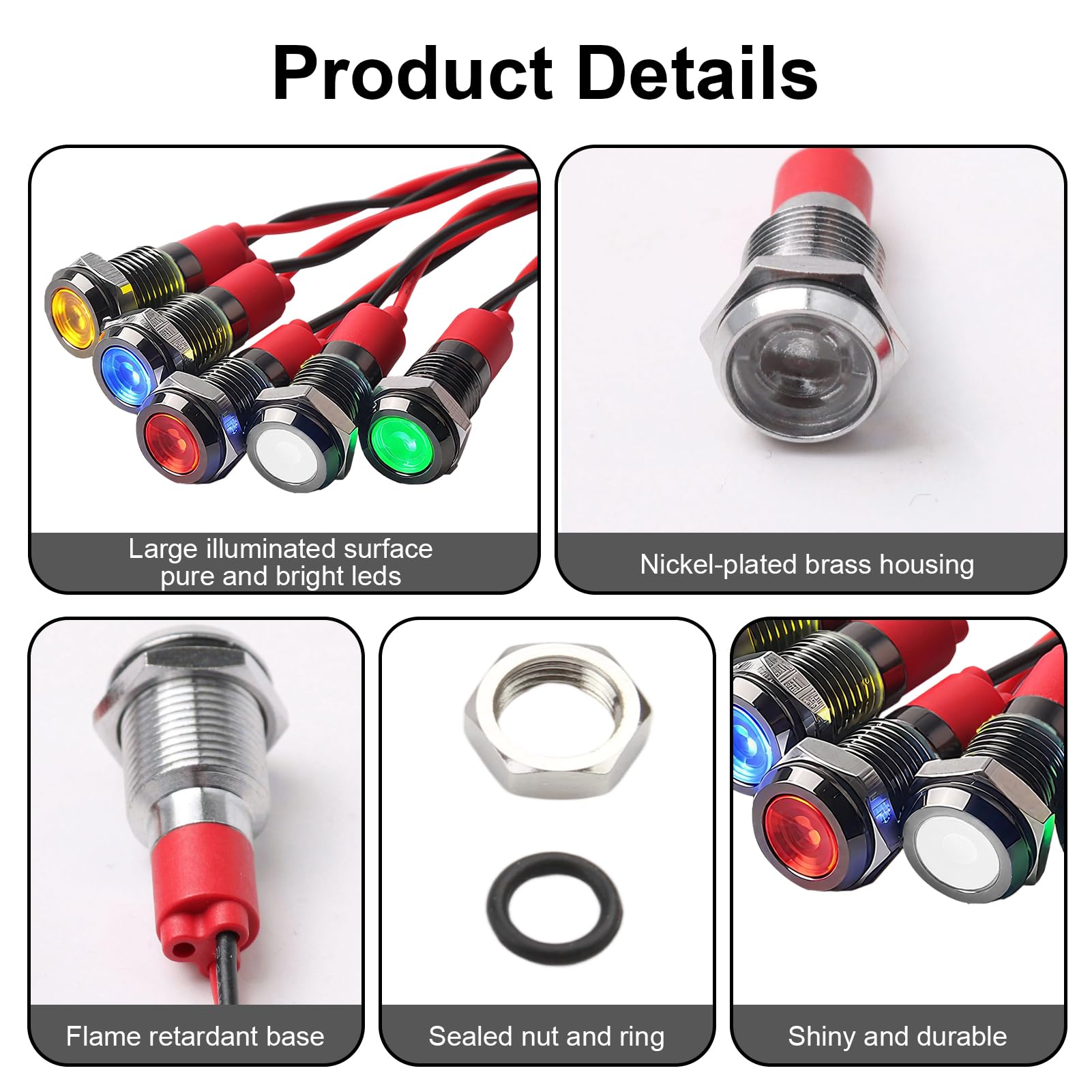 10pcs Voyants LED 6mm AC/DC 12-24V Métal - Témoin Lumineux Universel Multicolore