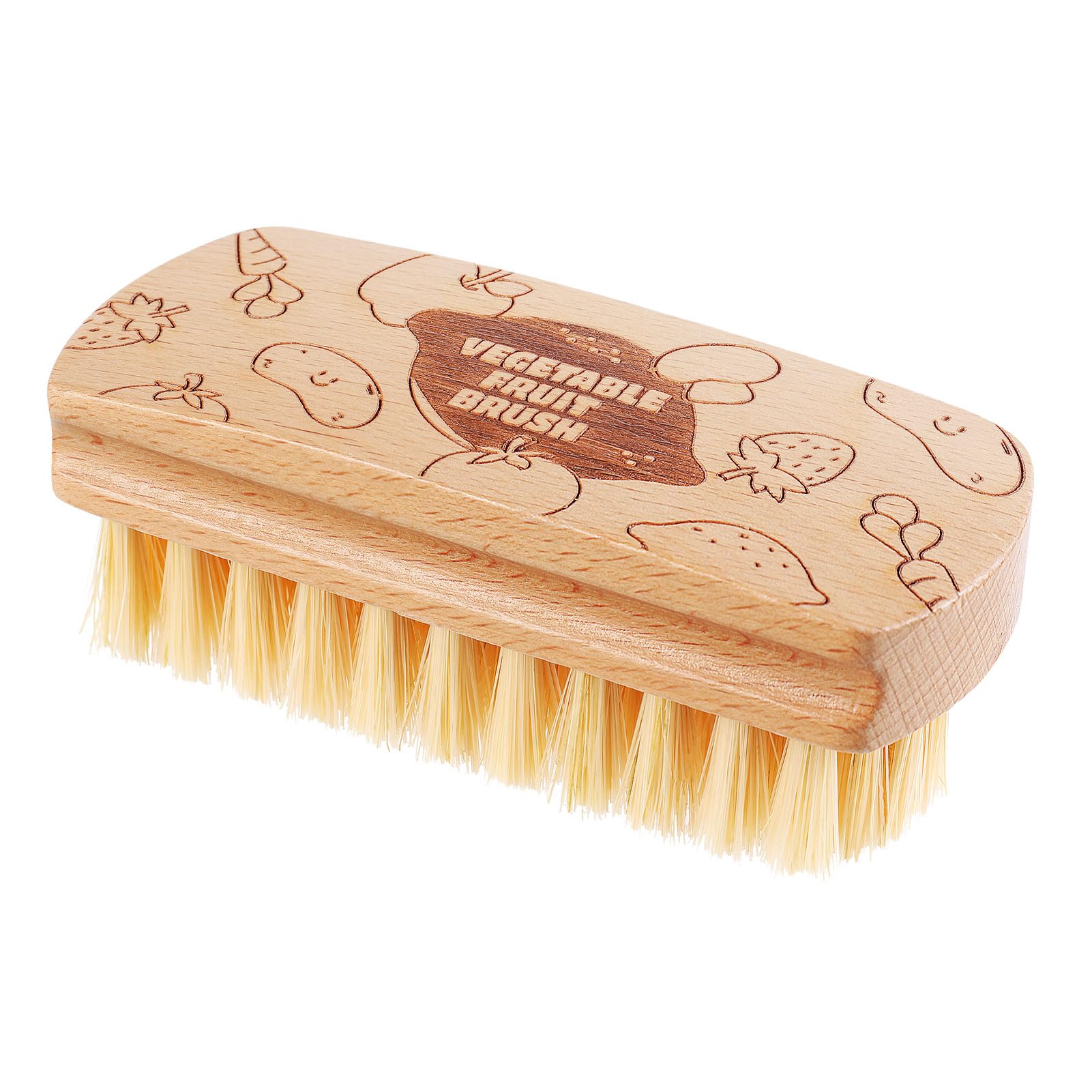 Vegetable and Fruit Cleaning Brush Scrubber Beechwood Handle Fruits Veggie Wash Brushes Potato Carrot Cucumber Mushrooms Washing Cleaner(Beige A, 1)