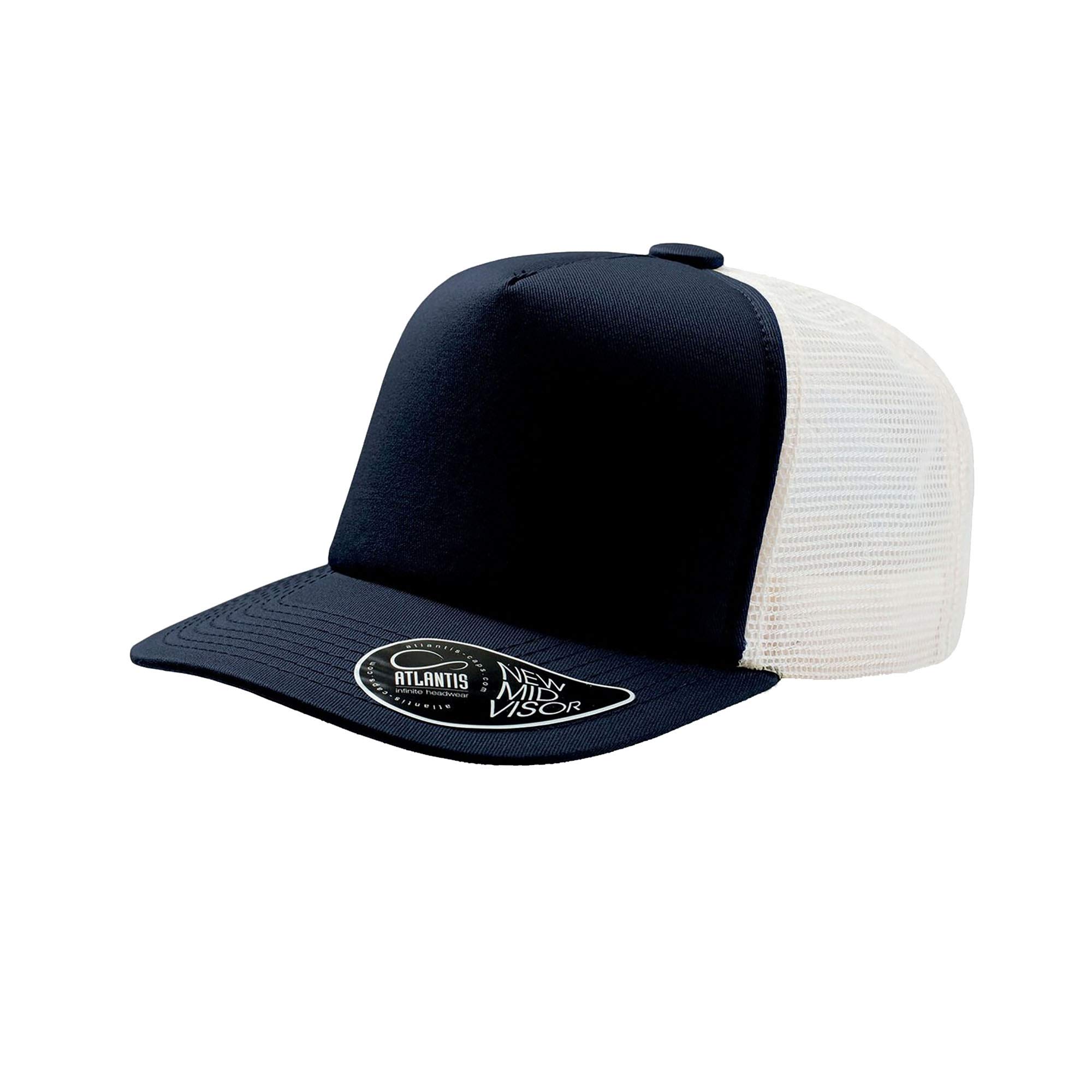 Atlantis Record Mid Visor 5 Panel Trucker Cap (One Size) (Navy)