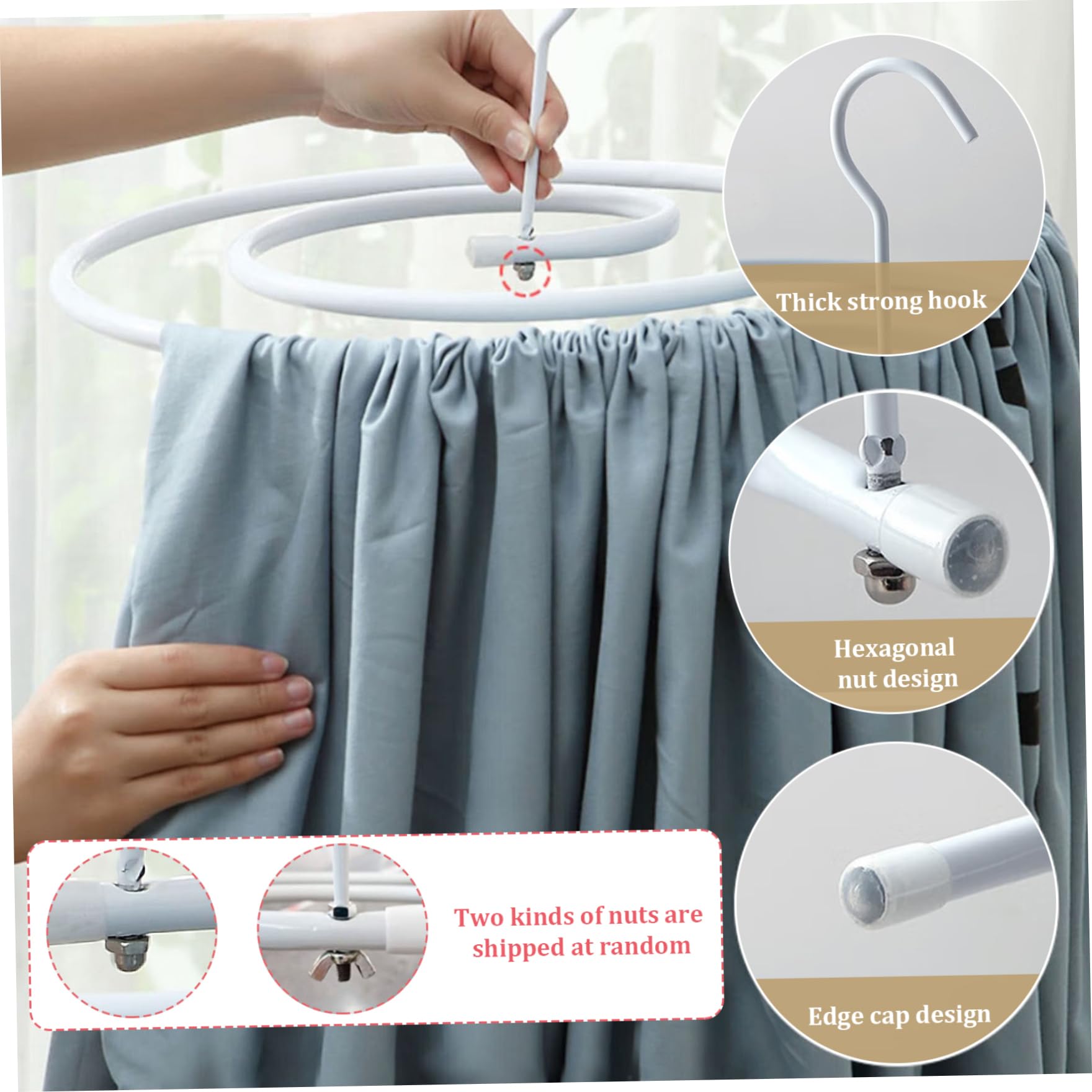 Set van 2 ronde bedlakenhangers, spiraal, ruimtebesparende plafondspanners, afneembaar, ijzer, dikke kleerhangers voor laken, plafond, badhanddoek, tafelkleden, kledinghangers, kleding