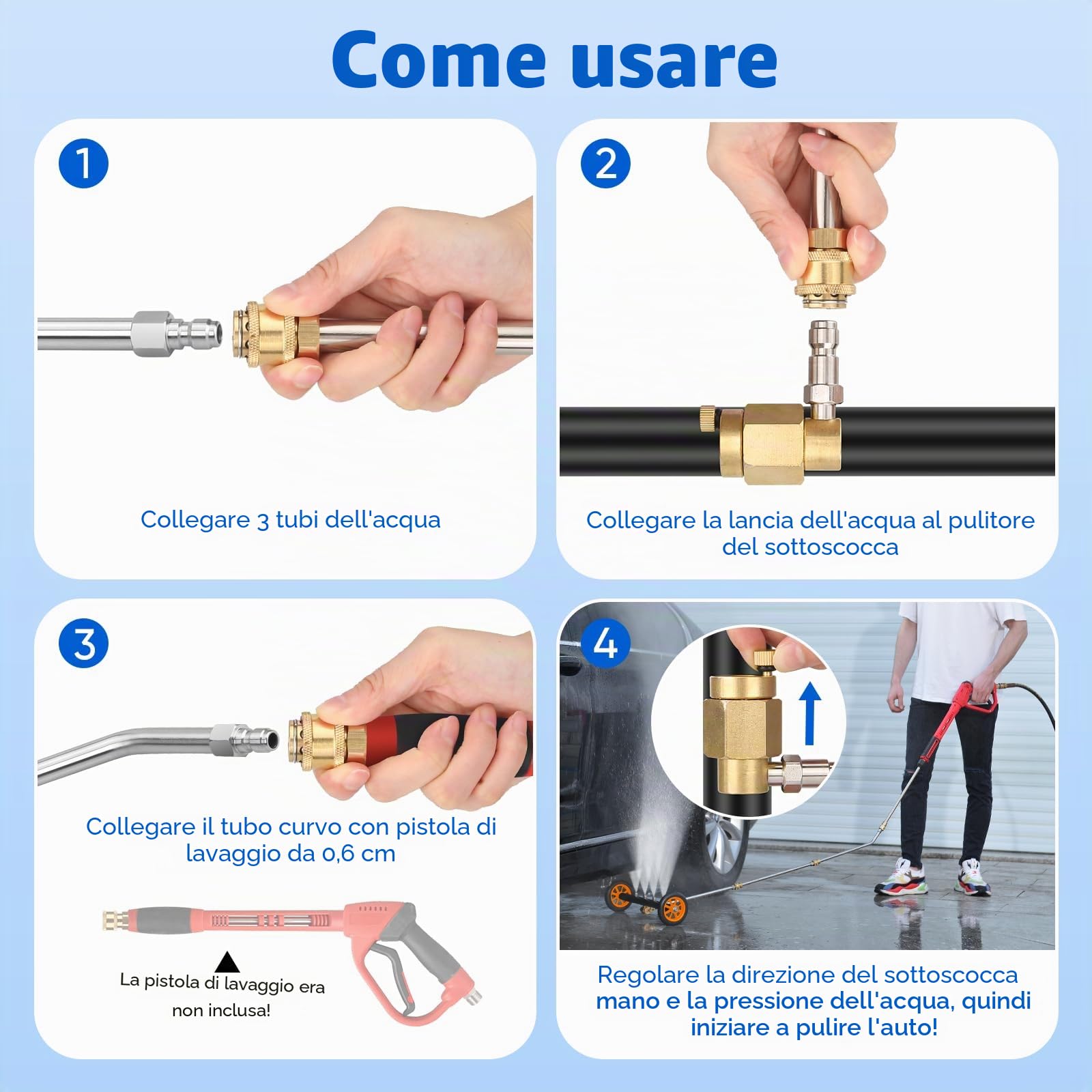 Scopa ad acqua per idropulitrice 2in1, pulitore per sottoscocca 16 pollici | Rondella ad alta pressione per auto con la spazzola del mozzo, pulitore di superficie 1200-4000 PSI